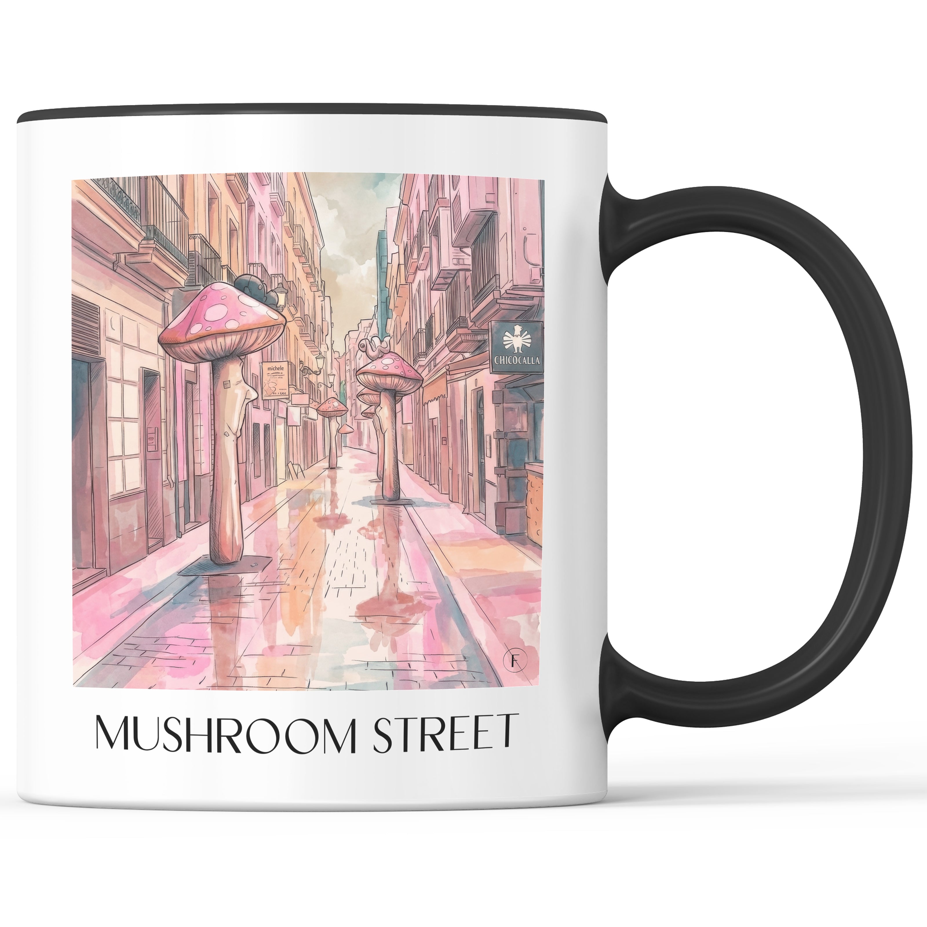 Calle de las Setas Kaffeebecher - Alicante - Spanien Becher - Kaffeetasse im Aquarell Pink Stil - favplace