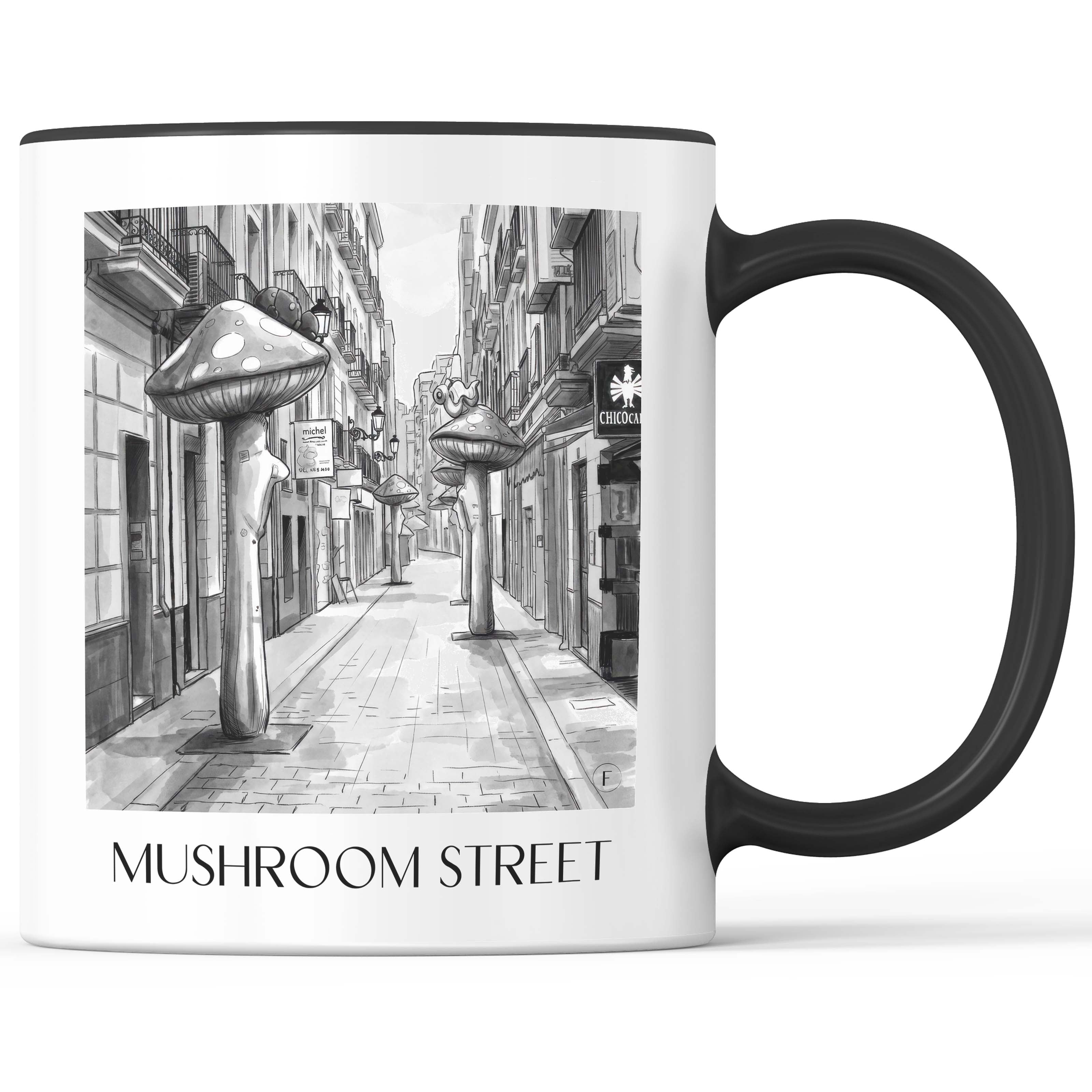 Calle de las Setas Kaffeebecher - Alicante - Spanien Becher - Kaffeetasse im Aquarell Schwarz-Weiß Stil - favplace