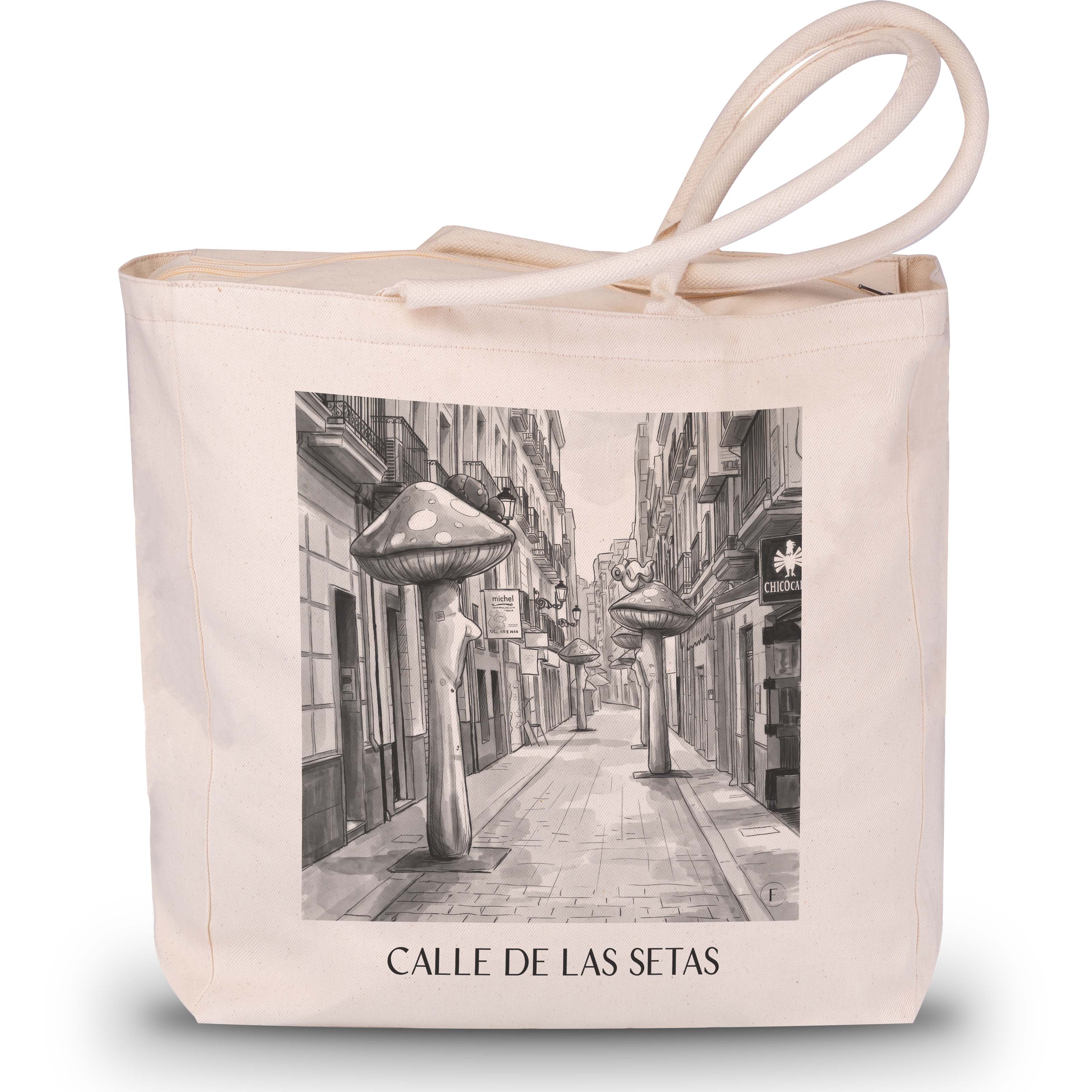 calle-de-las-setas-alicante-spanien-einkaufstasche-aquarell-schwarz-weiss