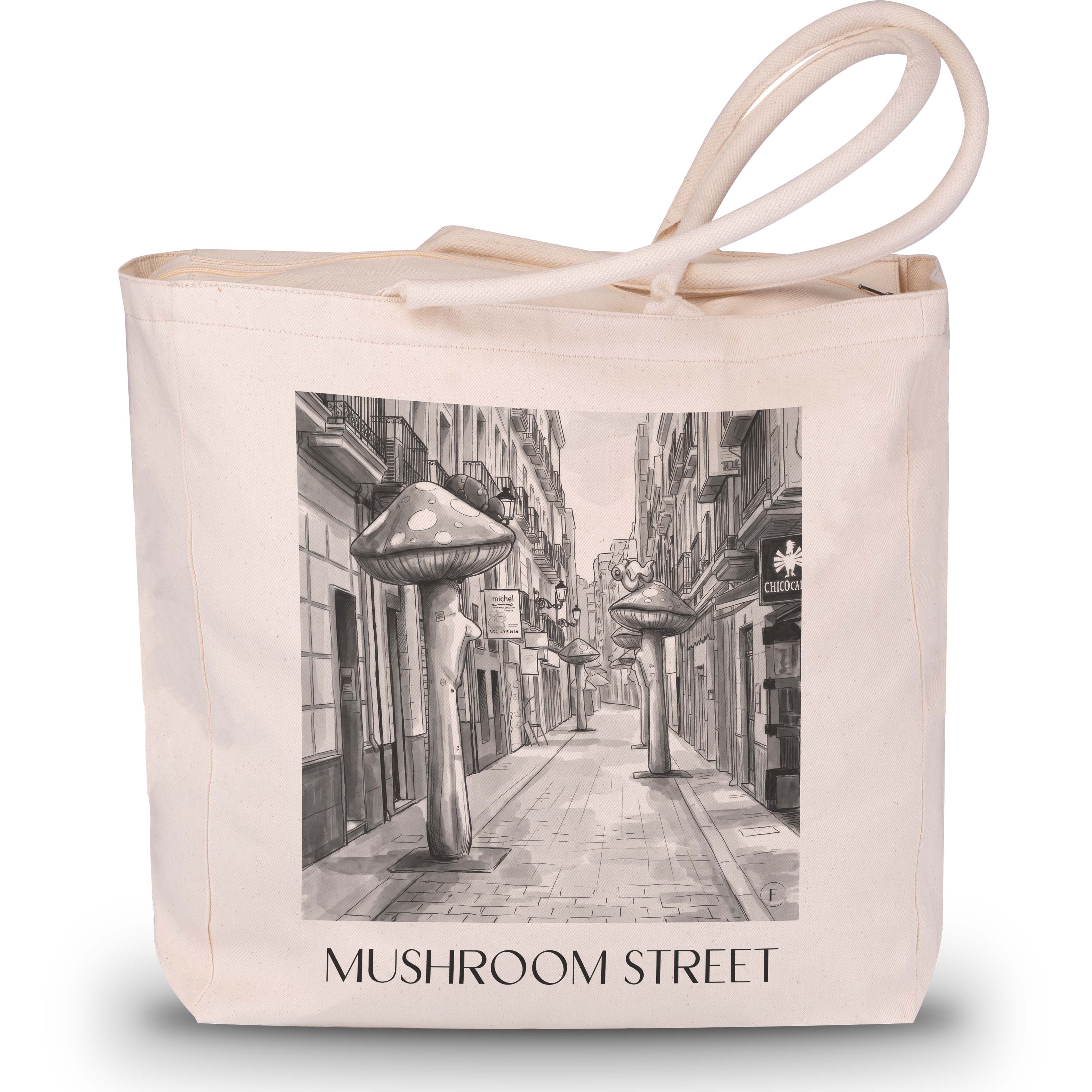 Calle de las Setas Shopping Tasche - Alicante - Spanien Tote Bag - Einkaufstasche im Aquarell Schwarz-Weiß Stil - favplace
