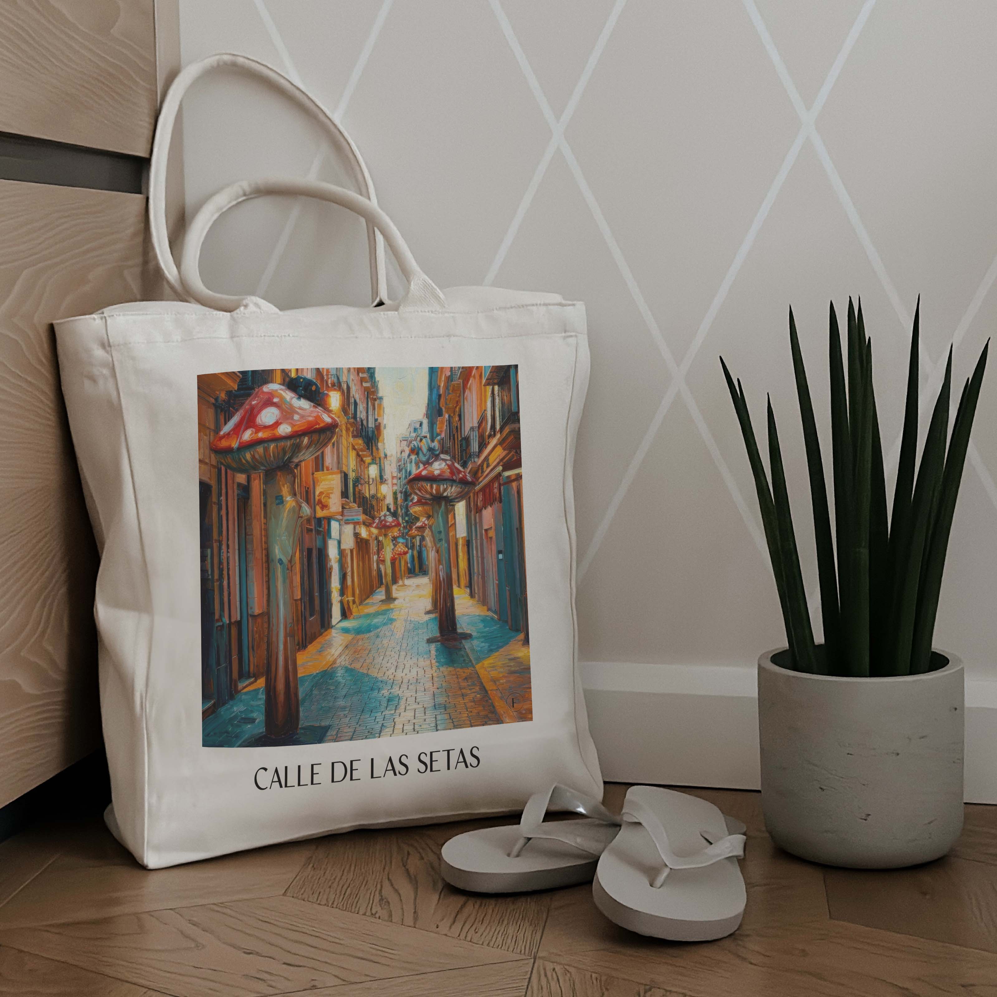 calle-de-las-setas-alicante-spanien-einkaufstasche-oil-painting-oelgemaelde
