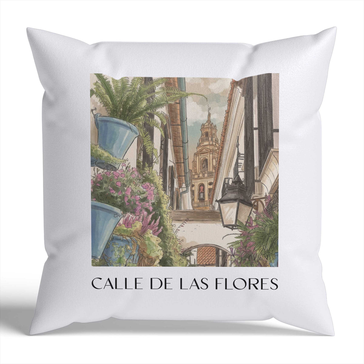 calle-de-las-flores-córdoba-spanien-kissenbezug-aquarell