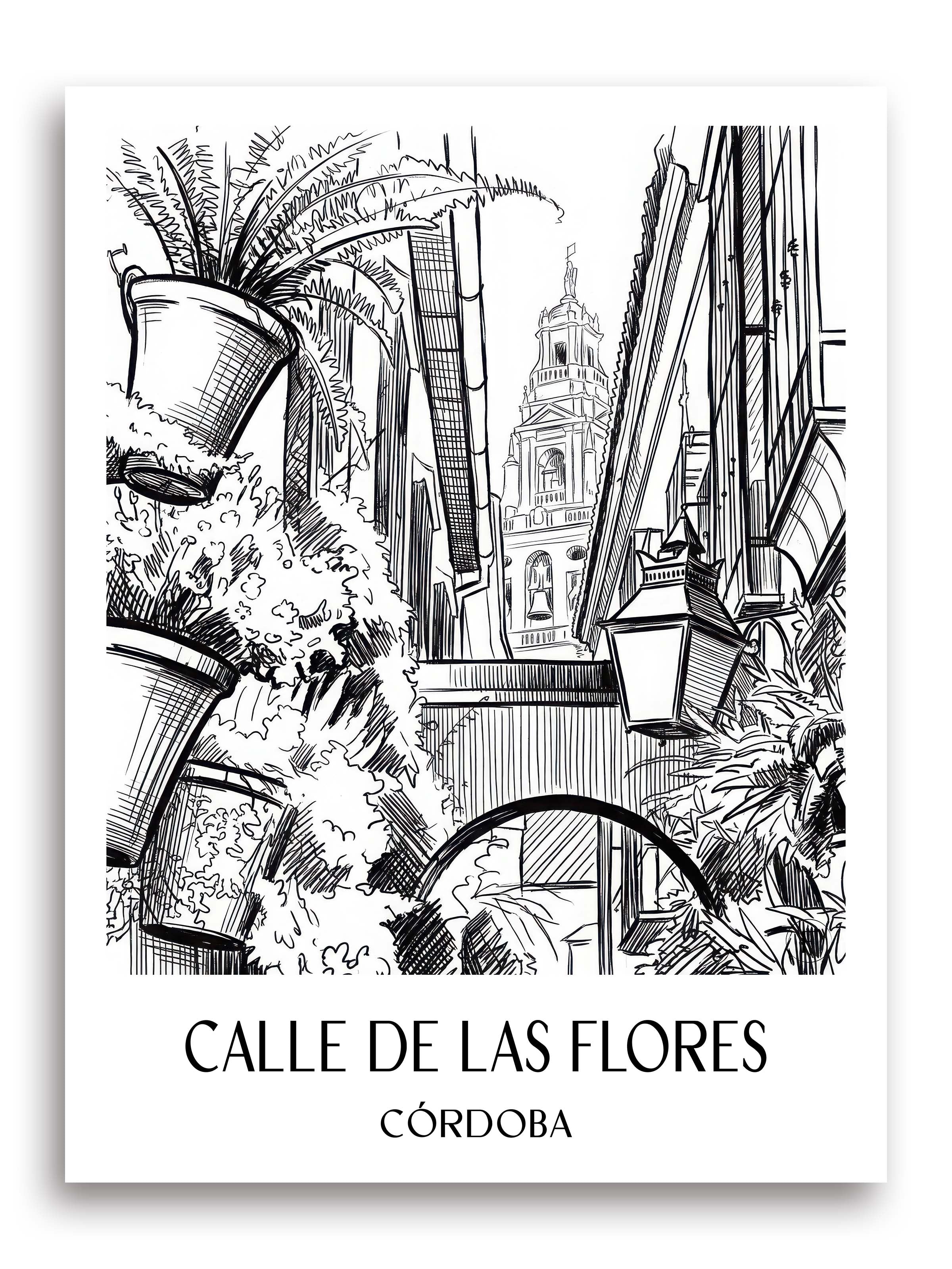calle-de-las-flores-córdoba-spanien-poster-skizze