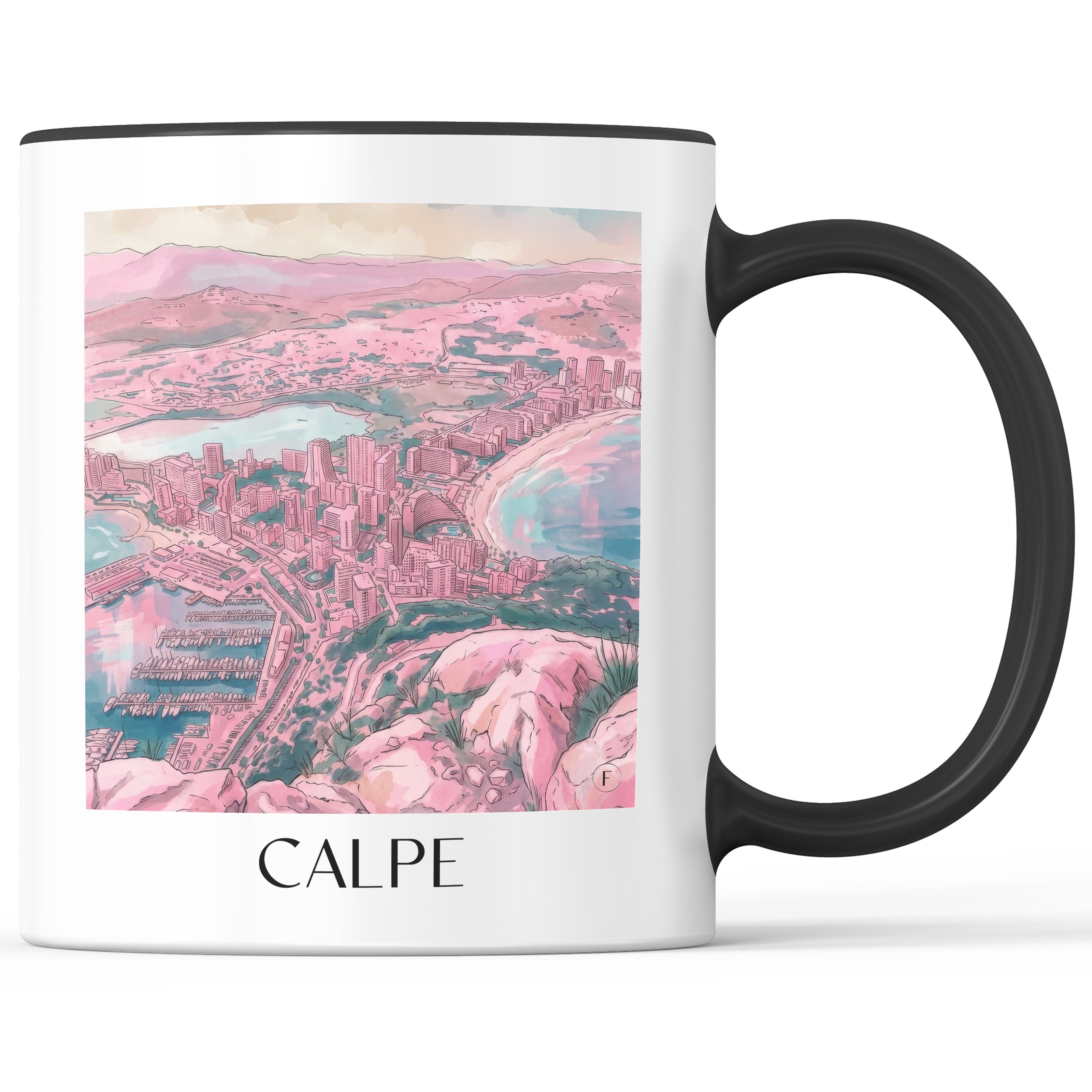 Calpe Kaffeebecher - Spanien - Spanien und Spanien Becher - Kaffeetasse im Aquarell Pink Stil - favplace