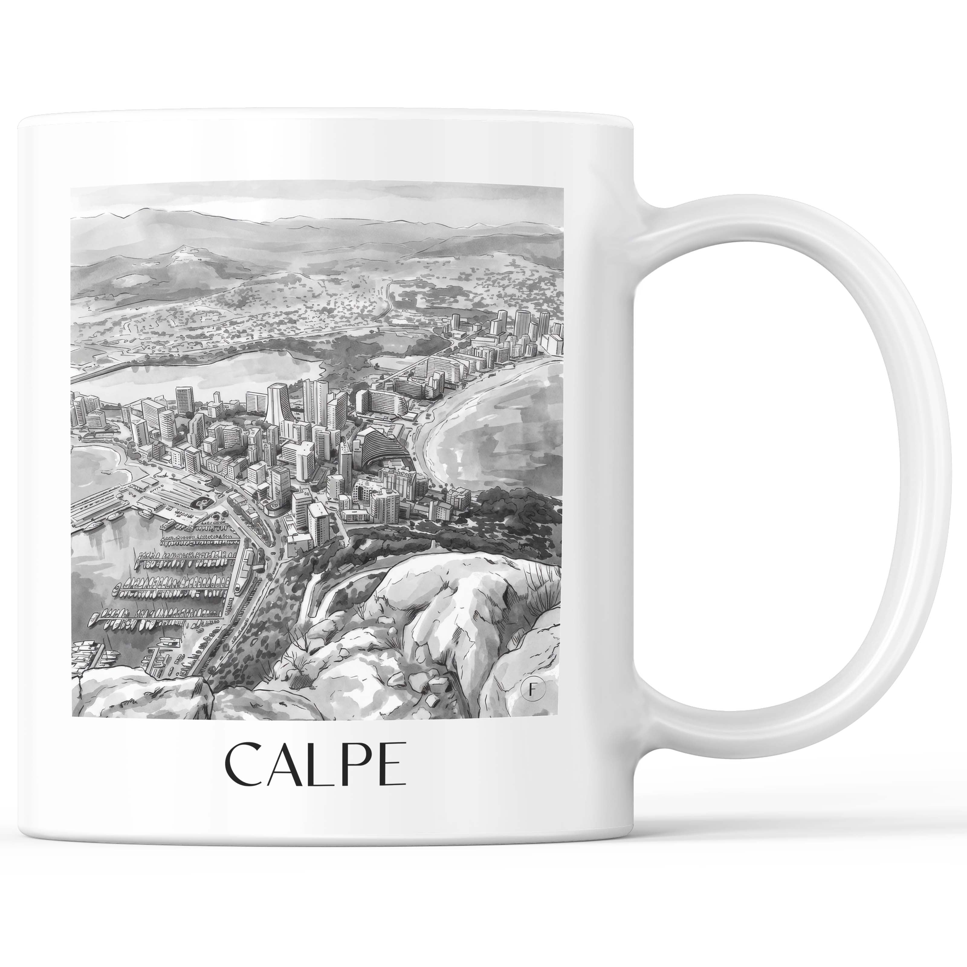 Calpe Kaffeebecher - Spanien - Spanien und Spanien Becher - Kaffeetasse im Aquarell Schwarz-Weiß Stil - favplace