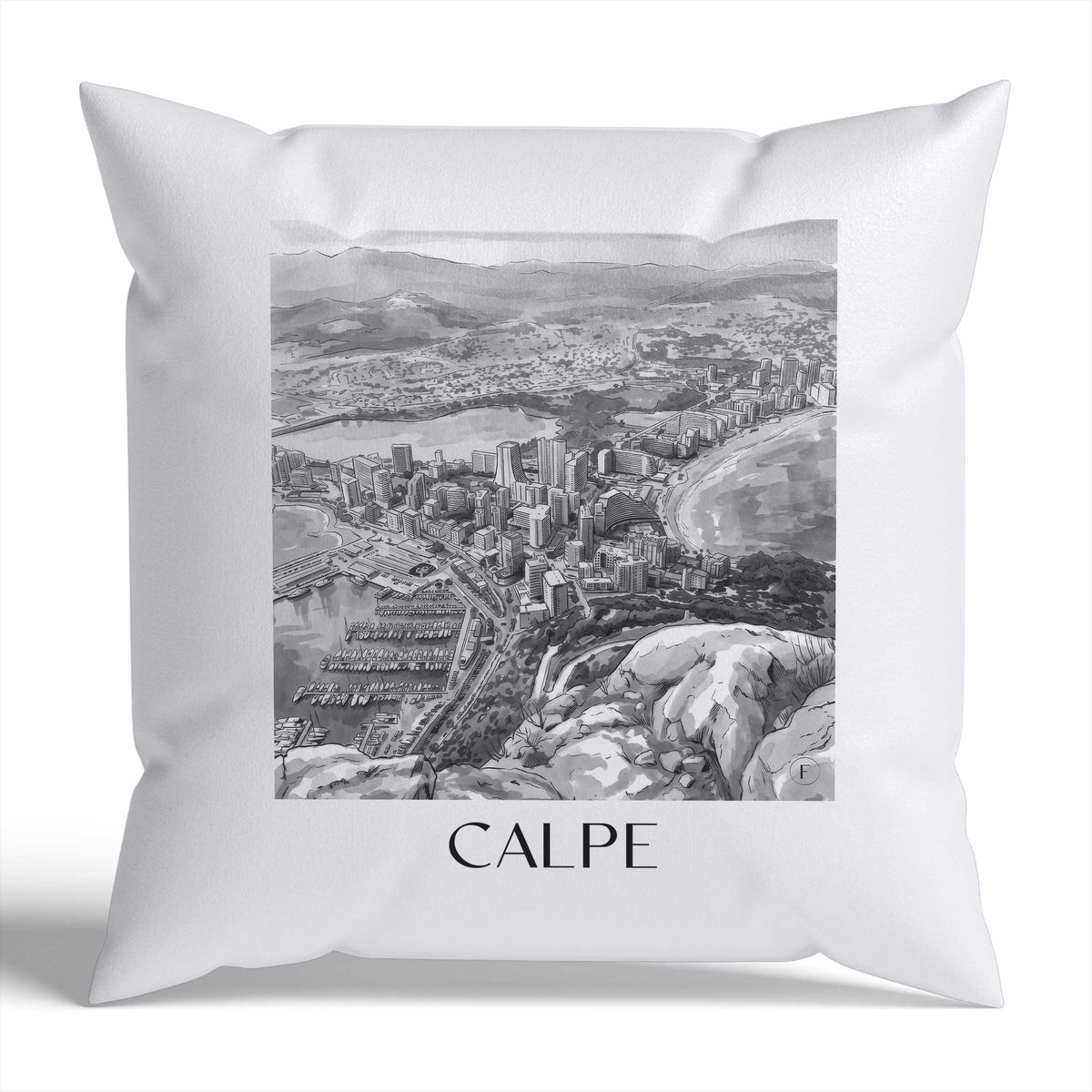 Calpe Kissenhülle - Zierkissen Bezug - Spanien - Spanien Kissen bzw. Kissenbezug im Aquarell Schwarz-Weiß Stil - favplace