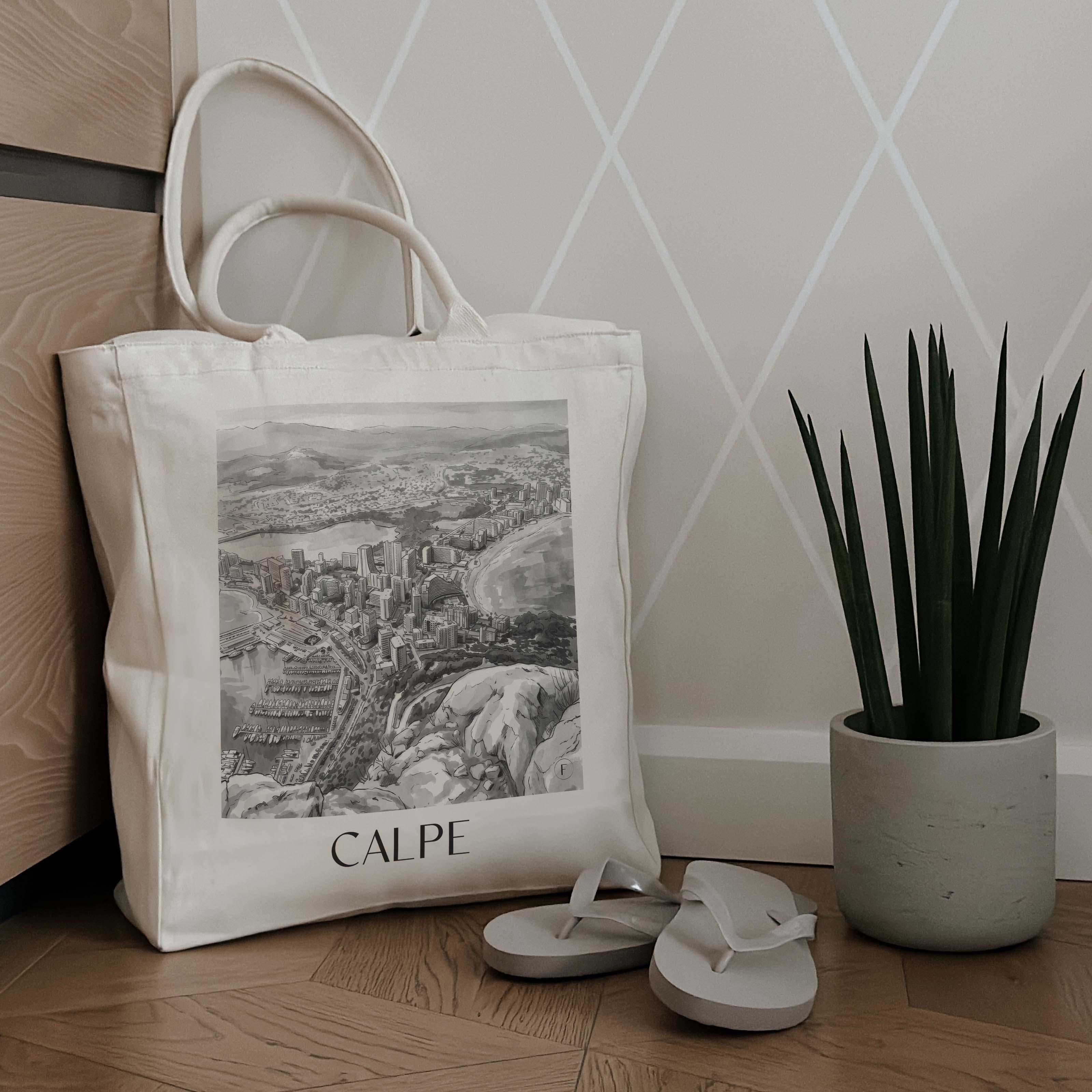 calpe-spanien-spanien-einkaufstasche-aquarell-schwarz-weiss