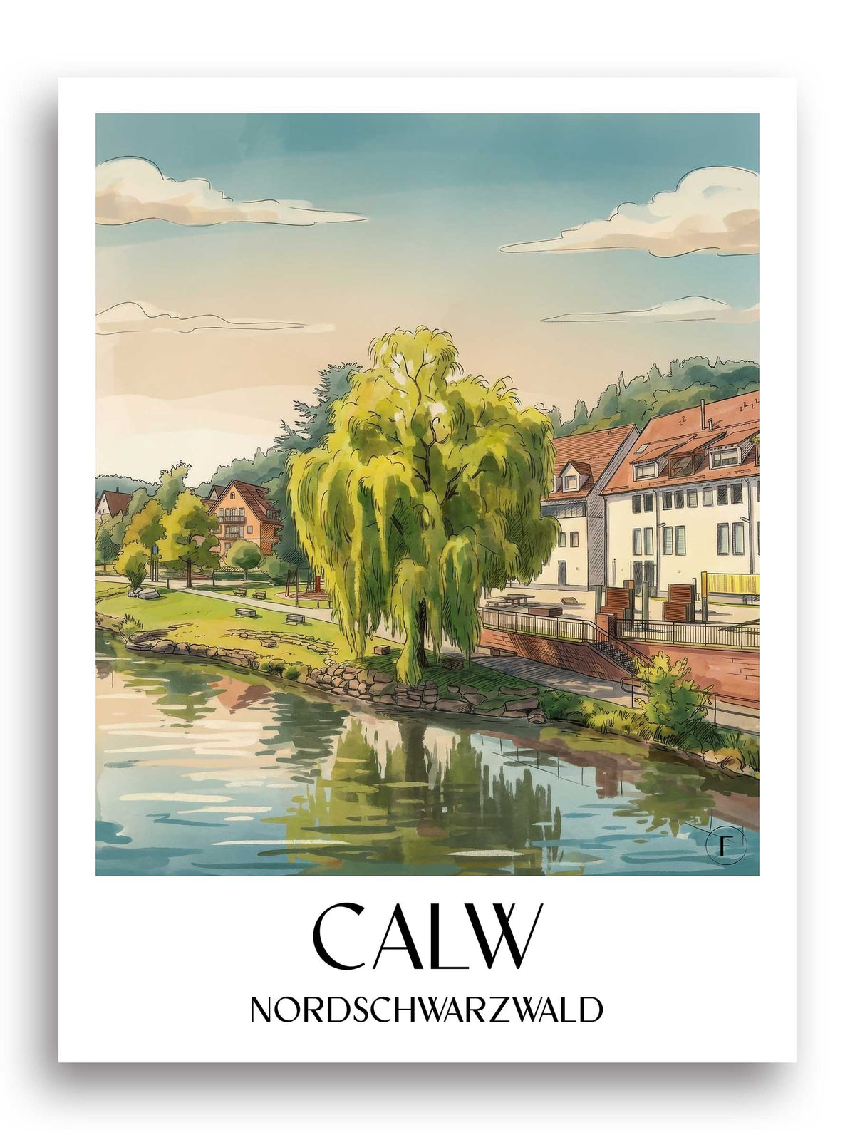 calw-nordschwarzwald-deutschland-poster-aquarell