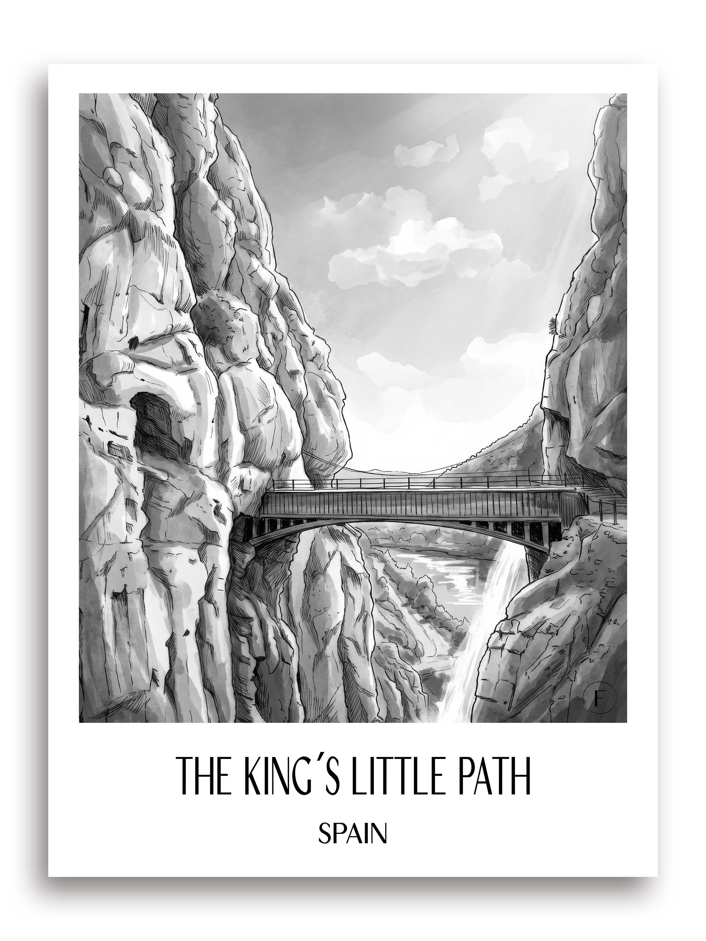 Caminito del Rey Poster - Spanien - Spanien Kunstdruck - Aquarell Schwarz-Weiß von A4 bis A1 - favplace
