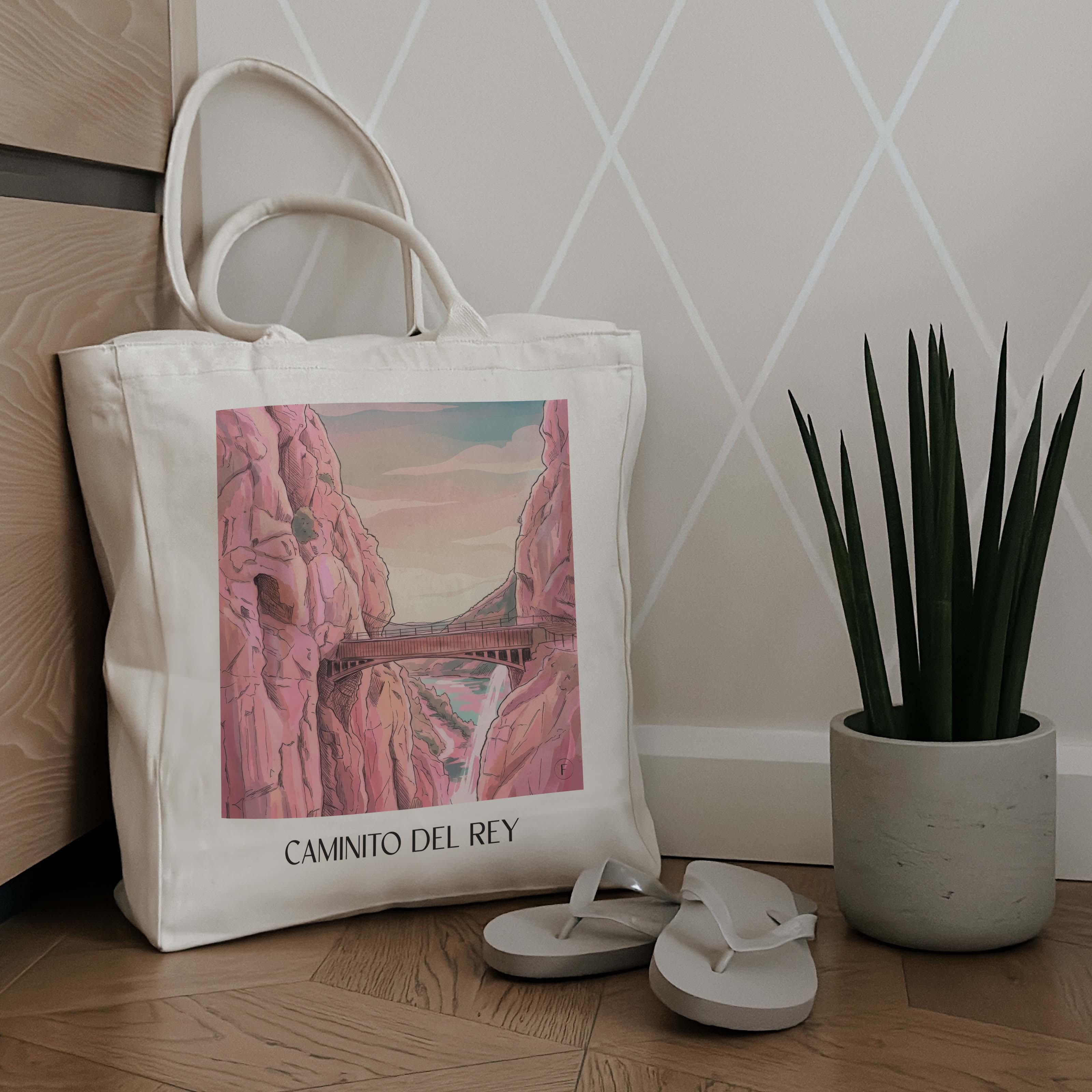 caminito-del-rey-spanien-spanien-einkaufstasche-aquarell-pink-rosa
