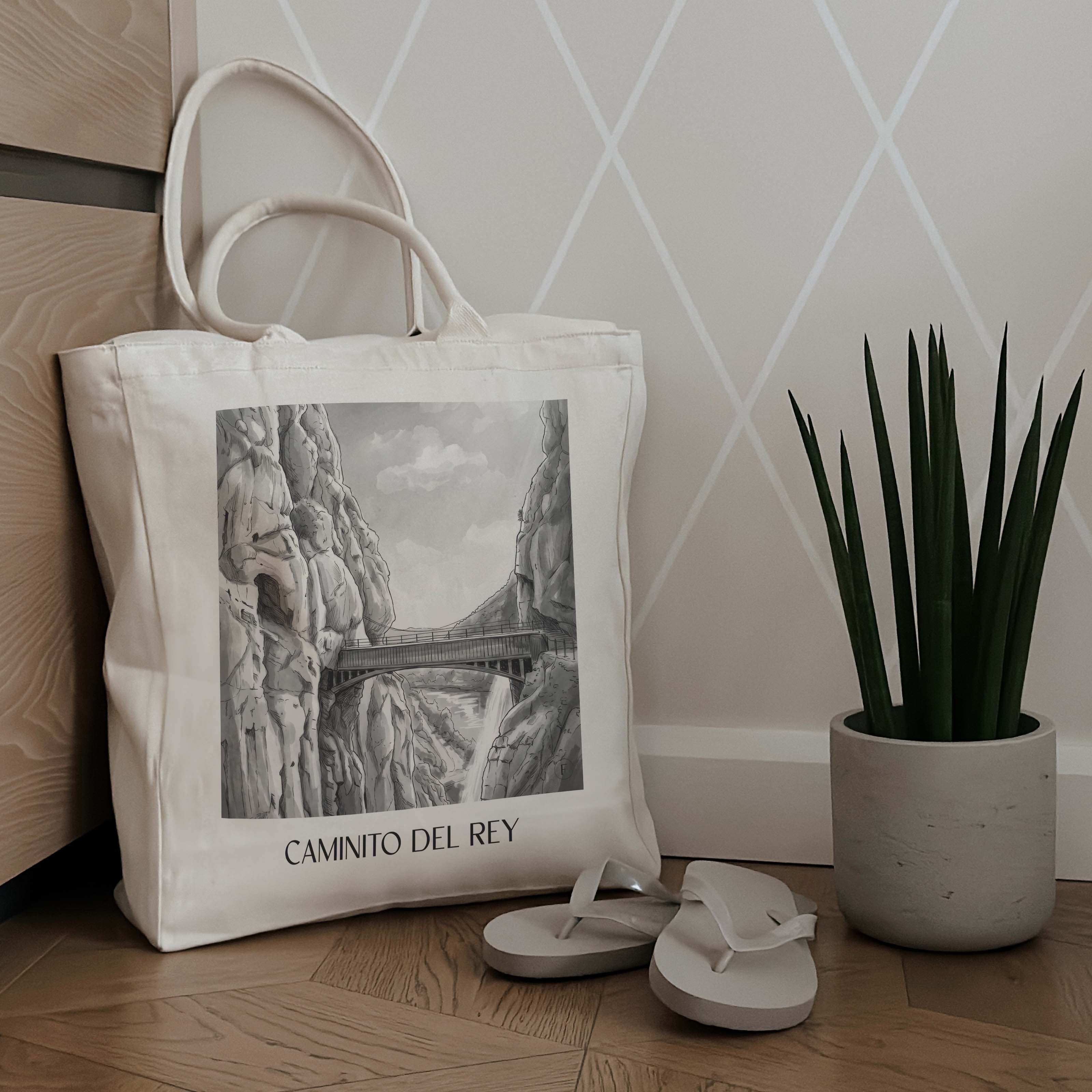 caminito-del-rey-spanien-spanien-einkaufstasche-aquarell-schwarz-weiss