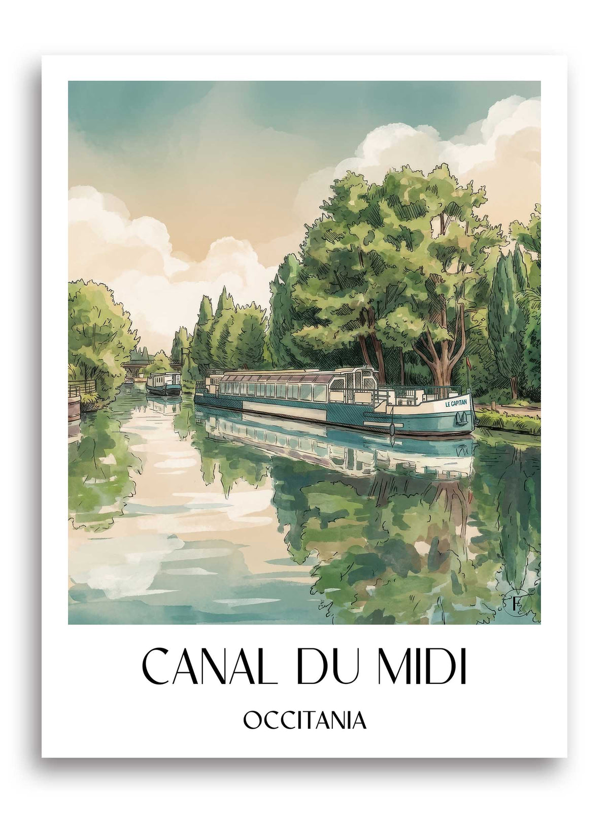 Canal du Midi Poster - Okzitanien - Frankreich Kunstdruck - Aquarell von A4 bis A1 - favplace