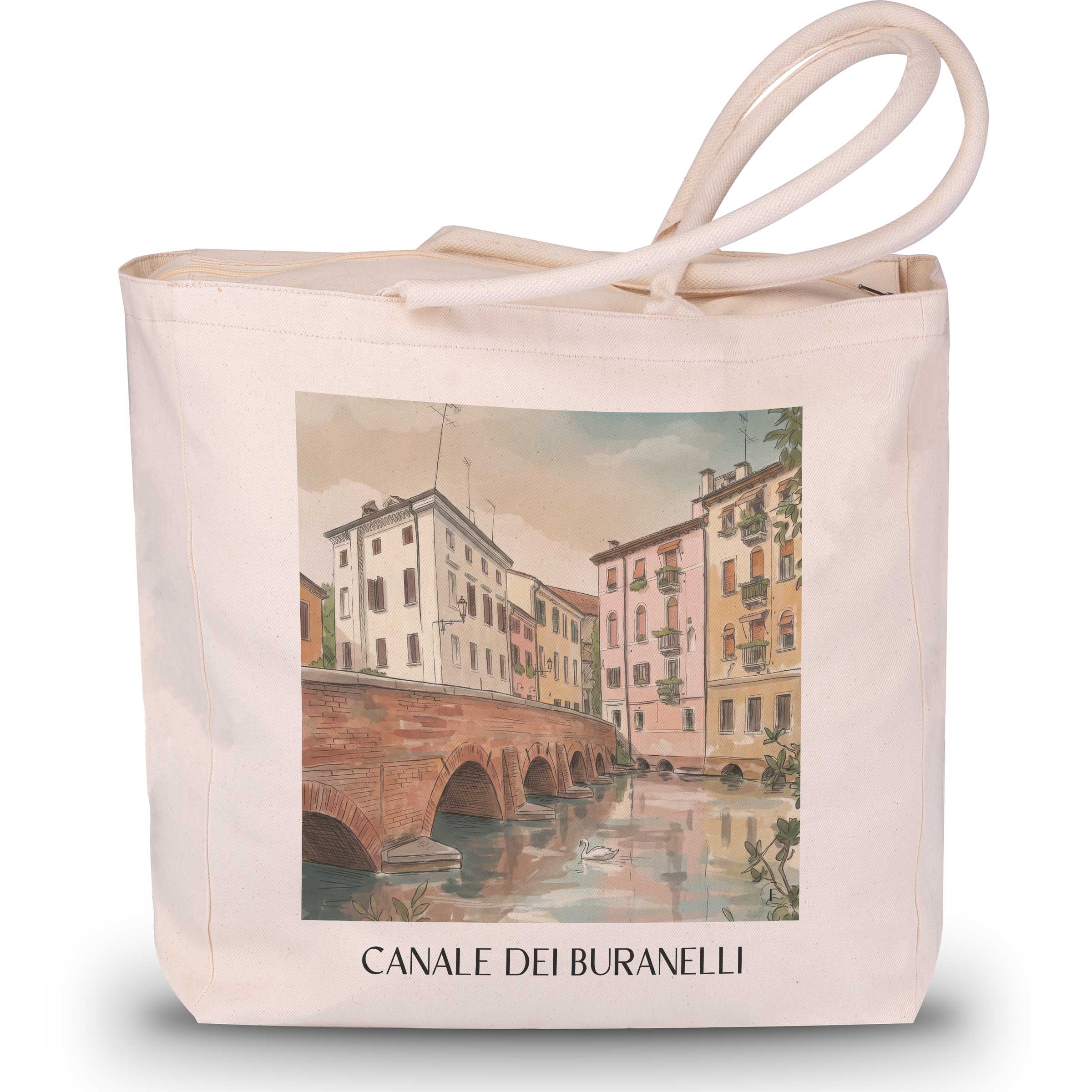 Canale dei Buranelli Shopping Tasche - Treviso - Italien Tote Bag - Einkaufstasche im Aquarell Stil - favplace