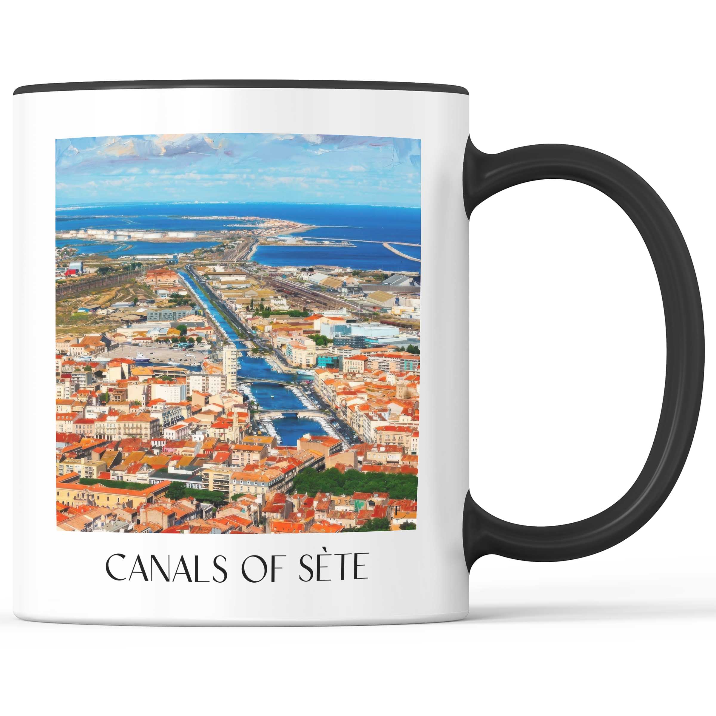 Canaux de Sète Kaffeebecher - Okzitanien - Frankreich Becher - Kaffeetasse im Ölgemälde Stil - favplace