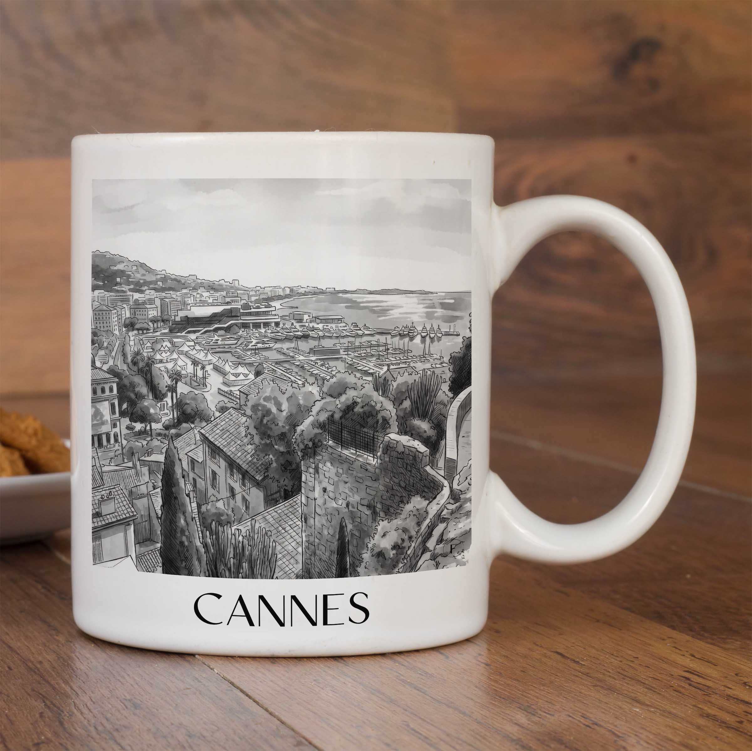 cannes-frankreich-kaffeebecher-aquarell-schwarz-weiss