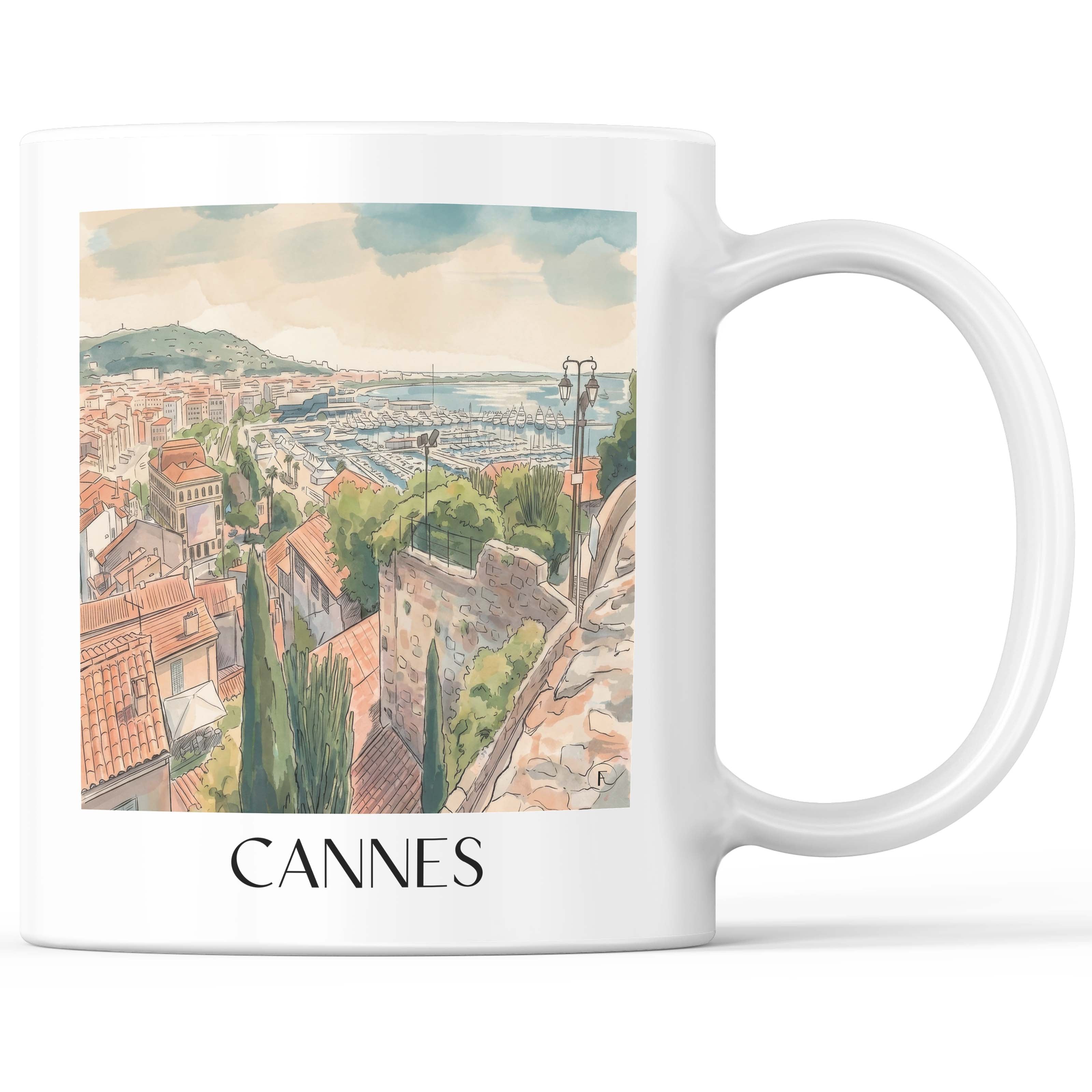 Cannes - Frankreich Becher - Kaffeetasse im Aquarell Stil - favplace