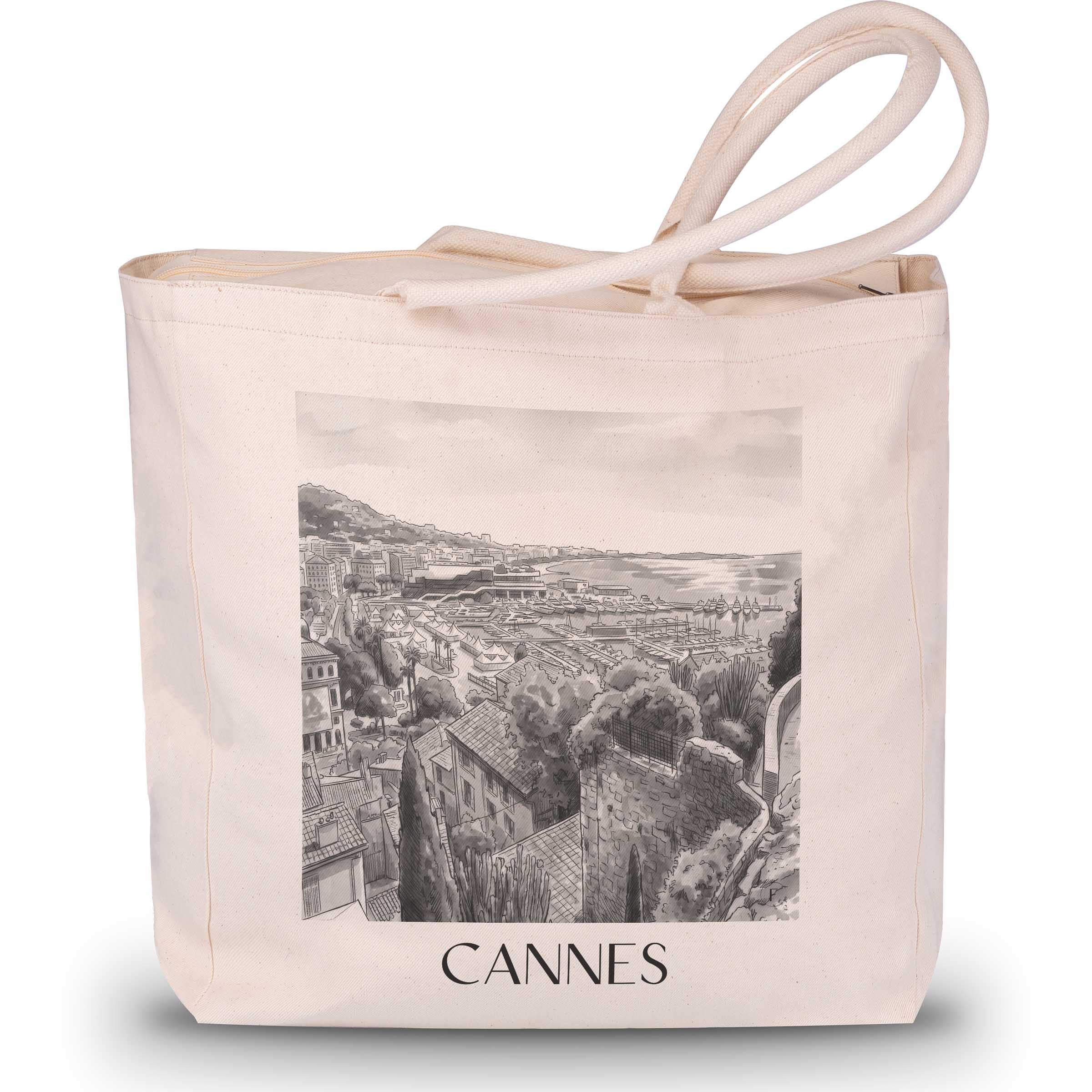 Cannes - Frankreich Tote Bag - Einkaufstasche im Aquarell Schwarz-Weiß Stil - favplace