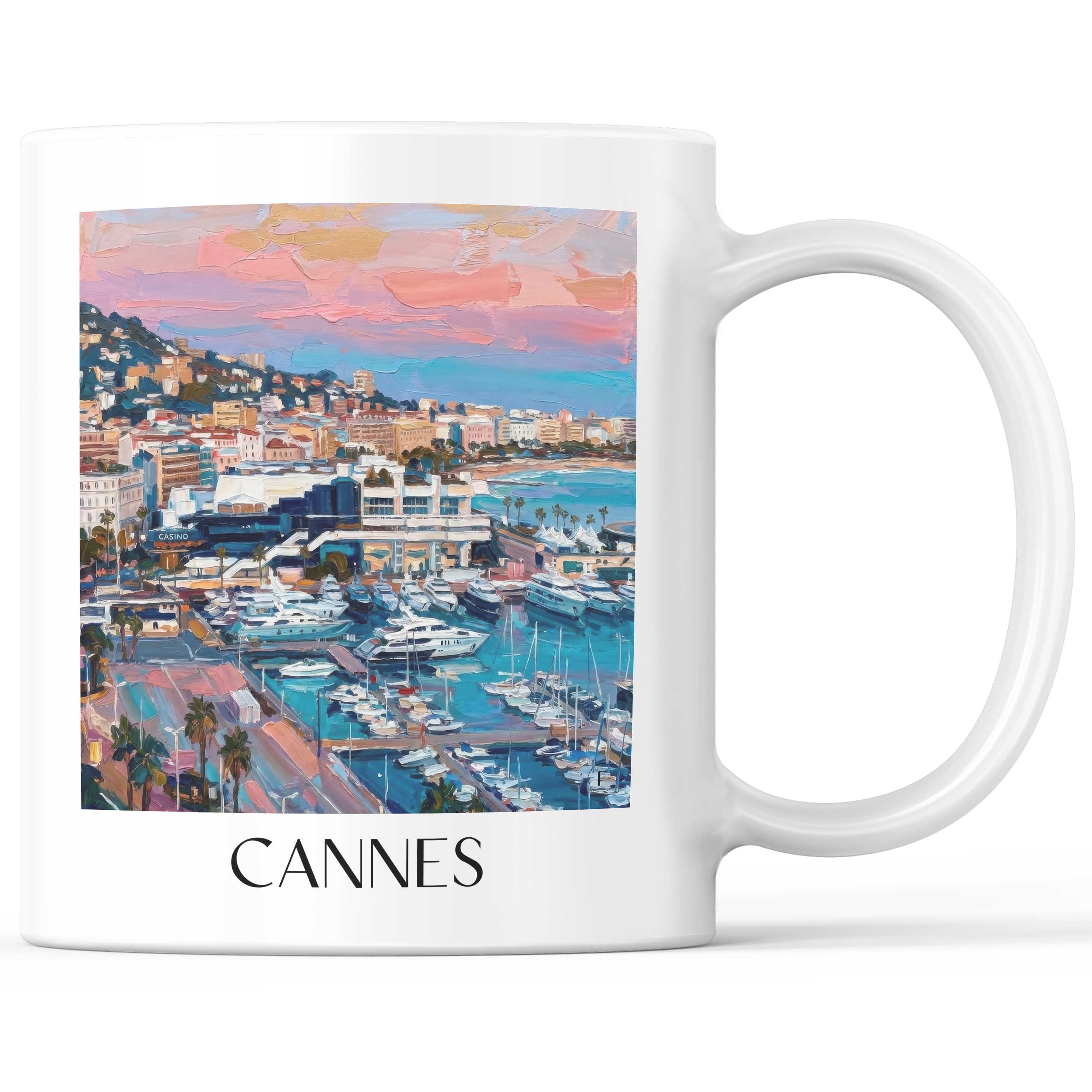 Cannes Kaffeebecher - Côte d´Azur - Frankreich Becher - Kaffeetasse im Ölgemälde Stil - favplace