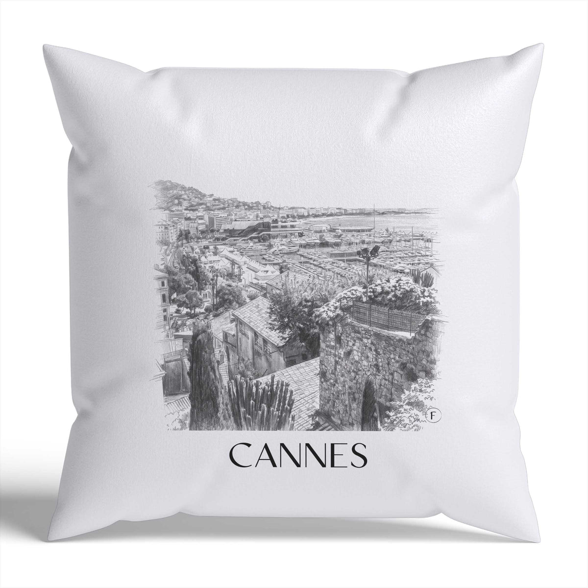 Cannes Kissenhülle - Zierkissen Bezug - Frankreich - Frankreich Kissen bzw. Kissenbezug im Zeichnung Stil - favplace