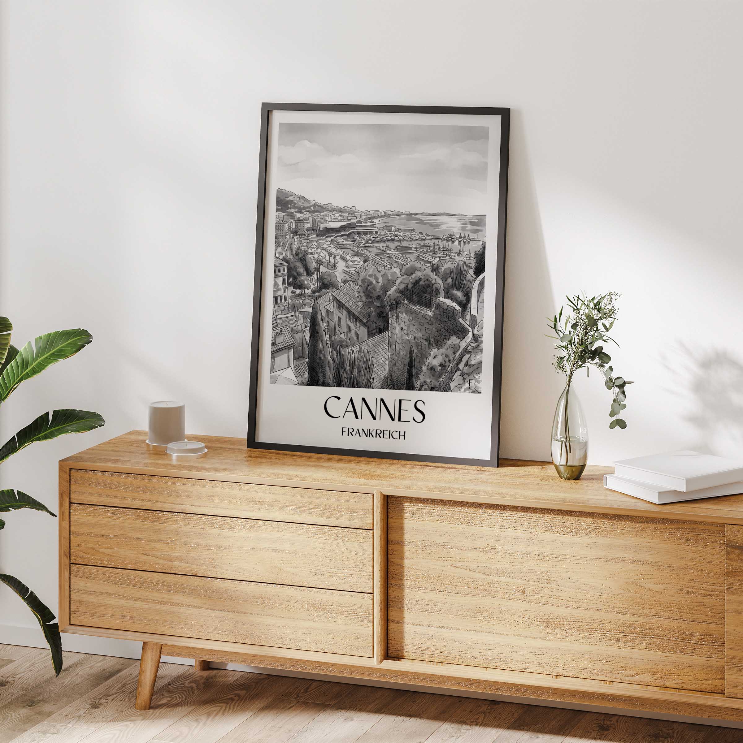 cannes-frankreich-poster-aquarell-schwarz-weiss