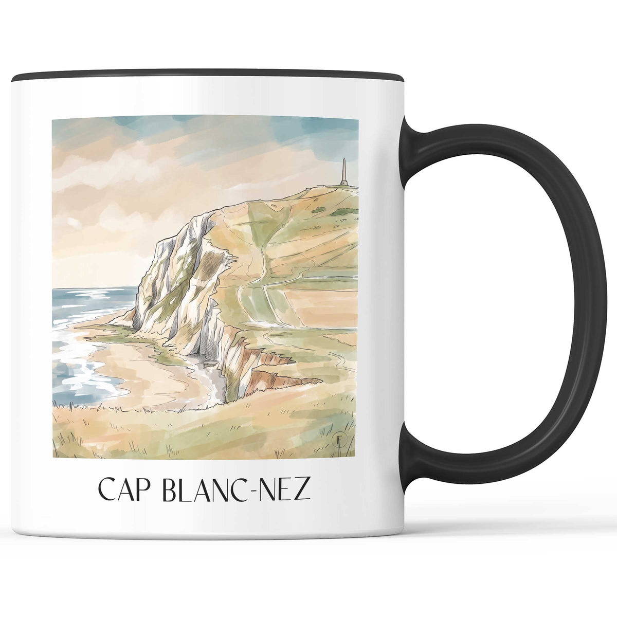 cap-blanc-nez-côte-d'opale-frankreich-kaffeebecher-aquarell
