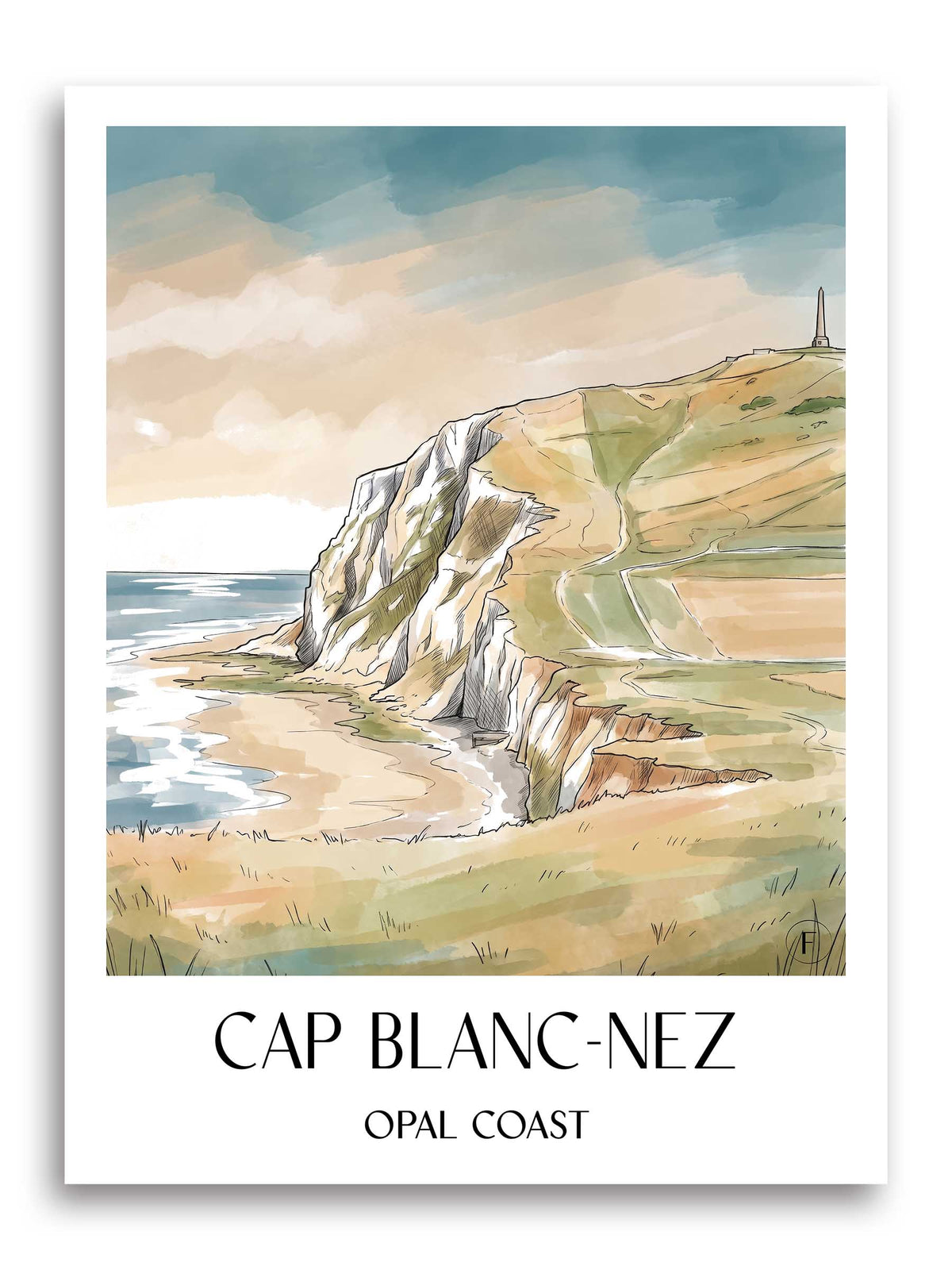 Cap Blanc-Nez Poster - Côte d'Opale - Frankreich Kunstdruck - Aquarell von A4 bis A1 - favplace