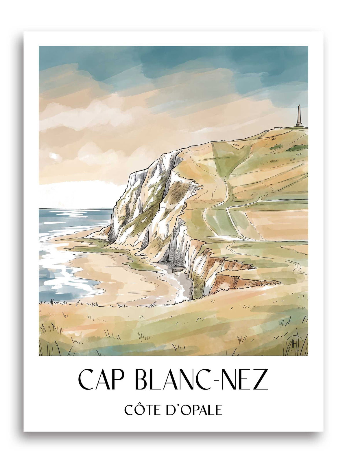 cap-blanc-nez-côte-d'opale-frankreich-poster-aquarell