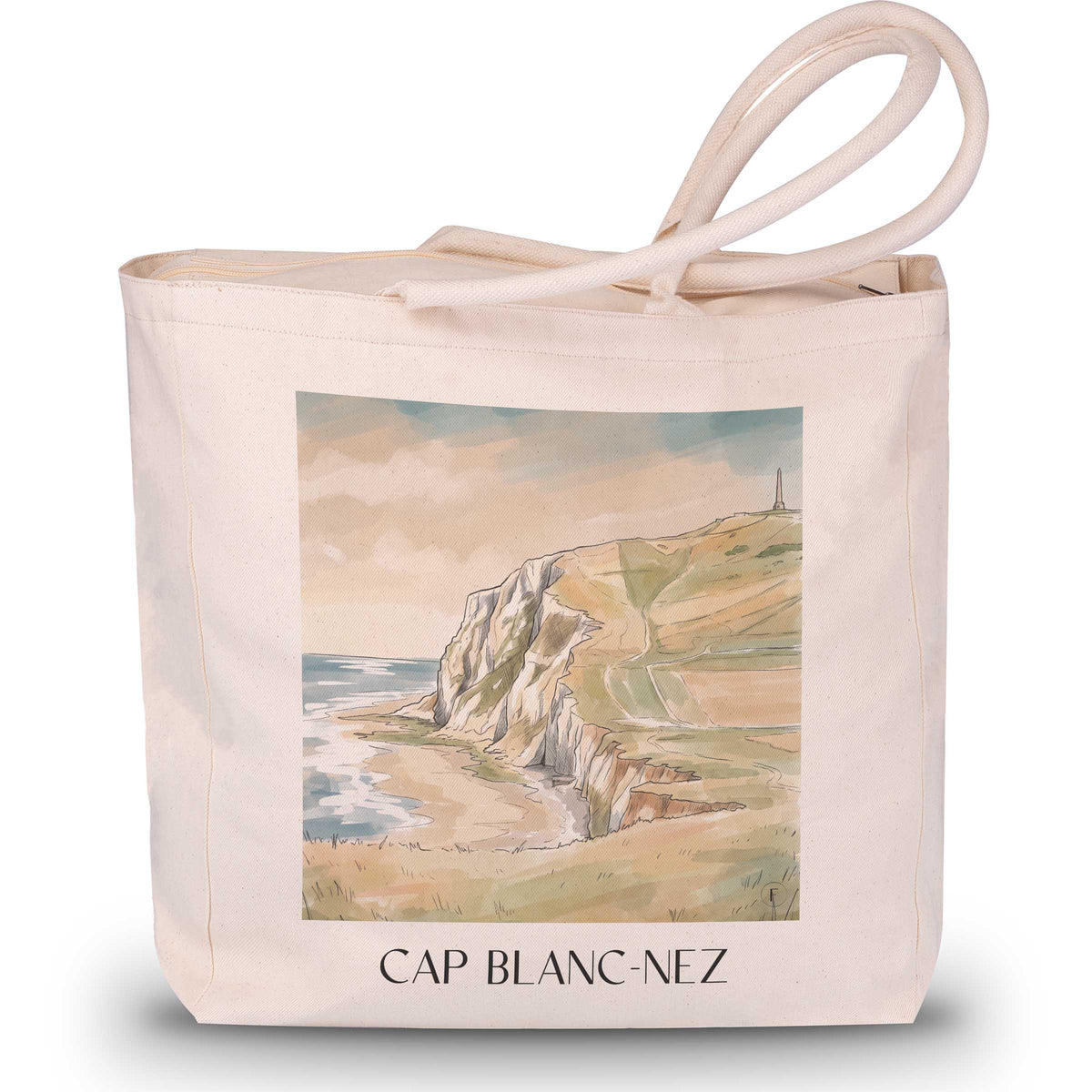 cap-blanc-nez-côte-d'opale-frankreich-einkaufstasche-aquarell