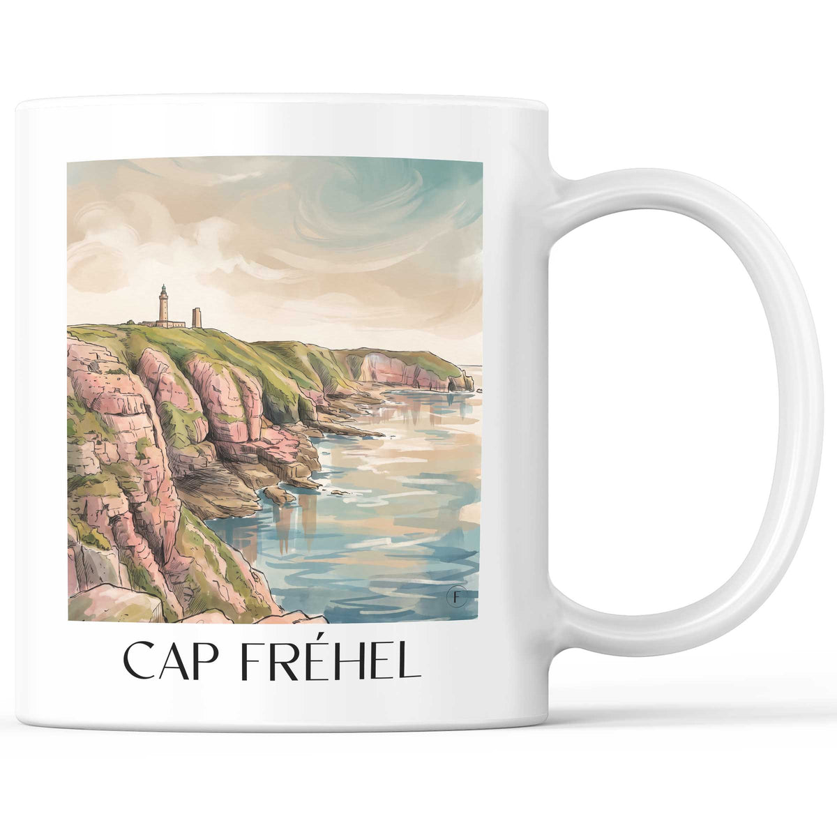 Cap Fréhel Kaffeebecher - Côte d'Émeraude - Frankreich Becher - Kaffeetasse im Aquarell Stil