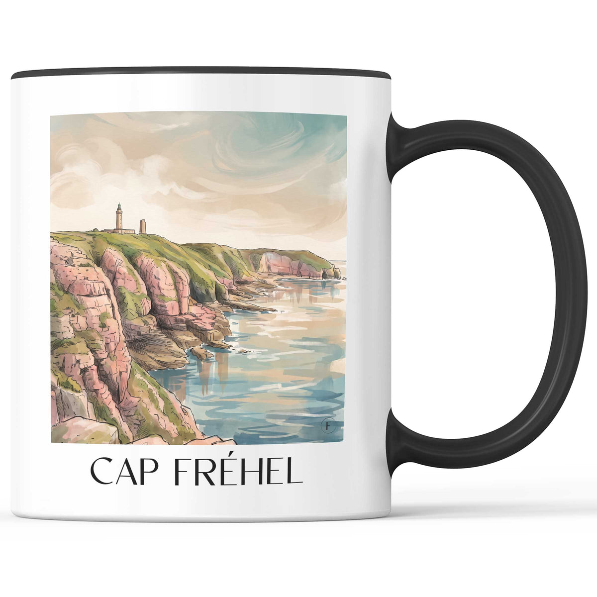 Cap Fréhel Kaffeebecher - Côte d'Émeraude - Frankreich Becher - Kaffeetasse im Aquarell Stil