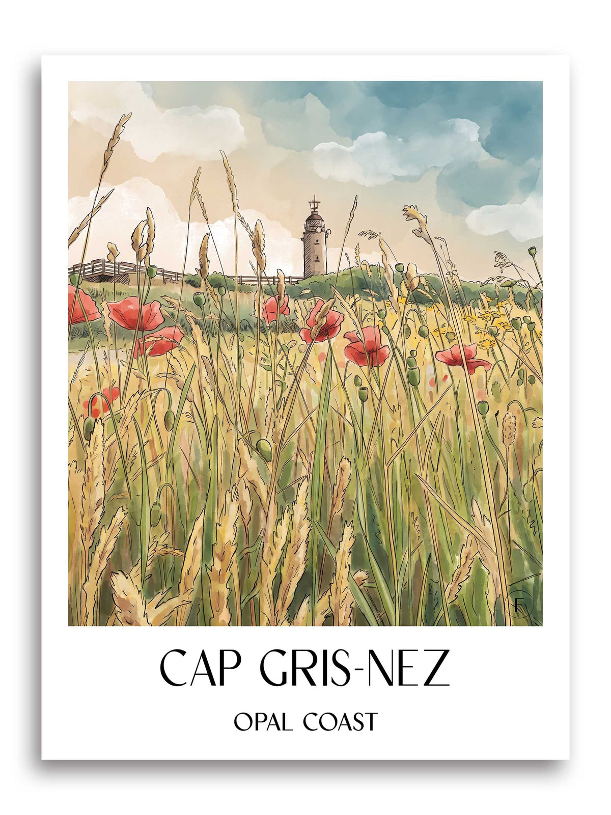 Cap Gris-Nez Poster - Côte d'Opale - Frankreich Kunstdruck - Aquarell von A4 bis A1 - favplace