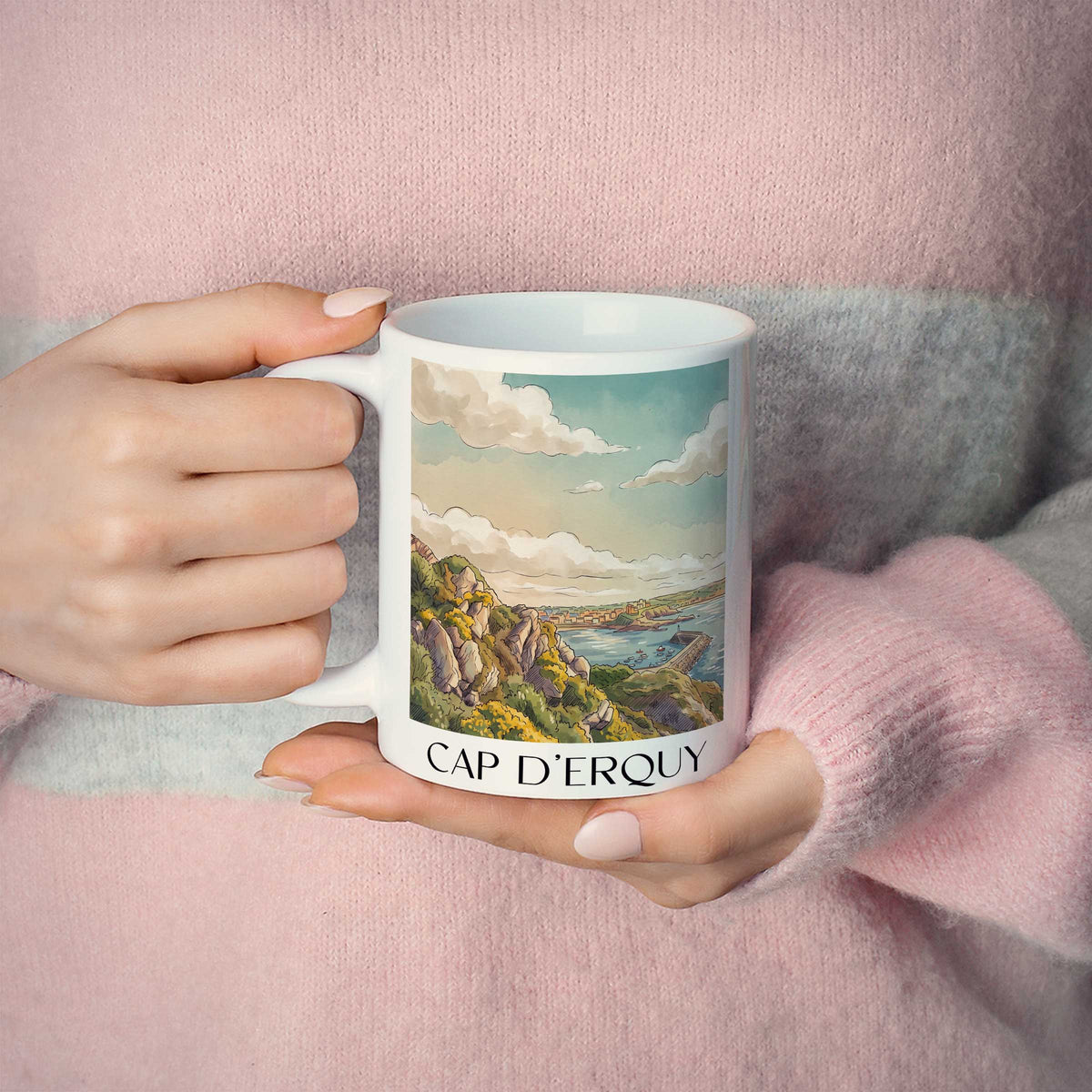 cap-d'erquy-côte-d'émeraude-frankreich-kaffeebecher-aquarell
