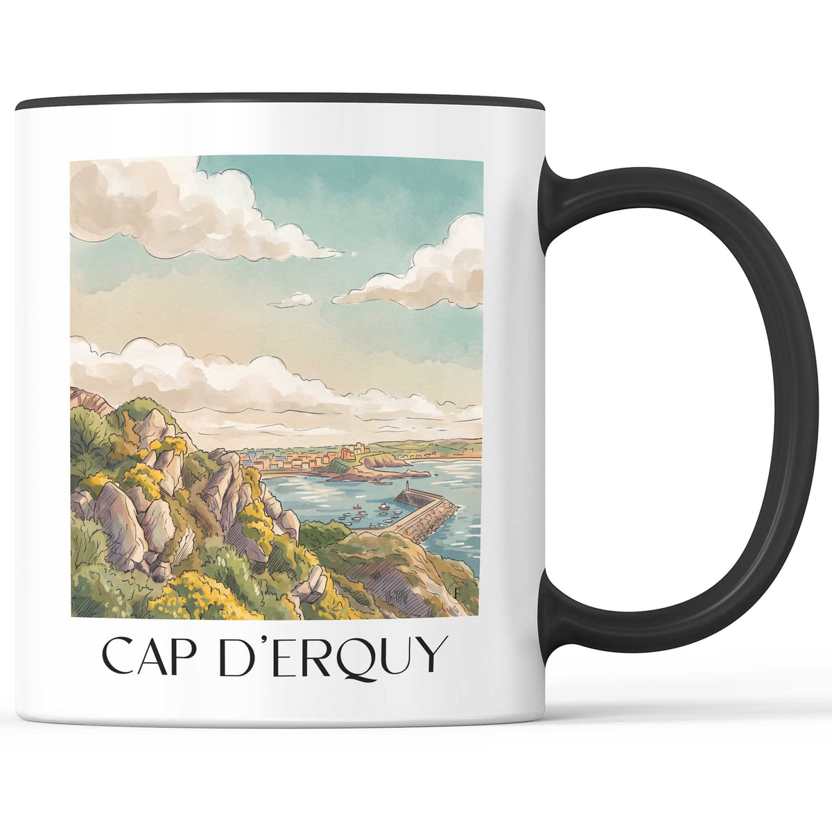 Cap d'Erquy Kaffeebecher - Côte d'Émeraude - Frankreich Becher - Kaffeetasse im Aquarell Stil - favplace