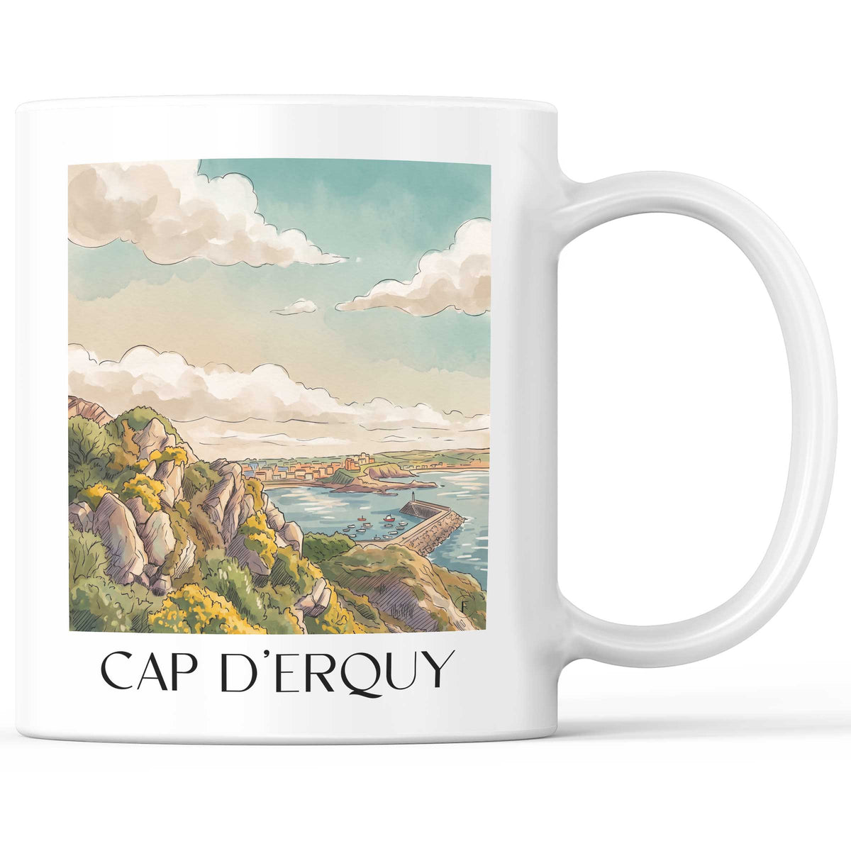 Cap d'Erquy Kaffeebecher - Côte d'Émeraude - Frankreich Becher - Kaffeetasse im Aquarell Stil - favplace