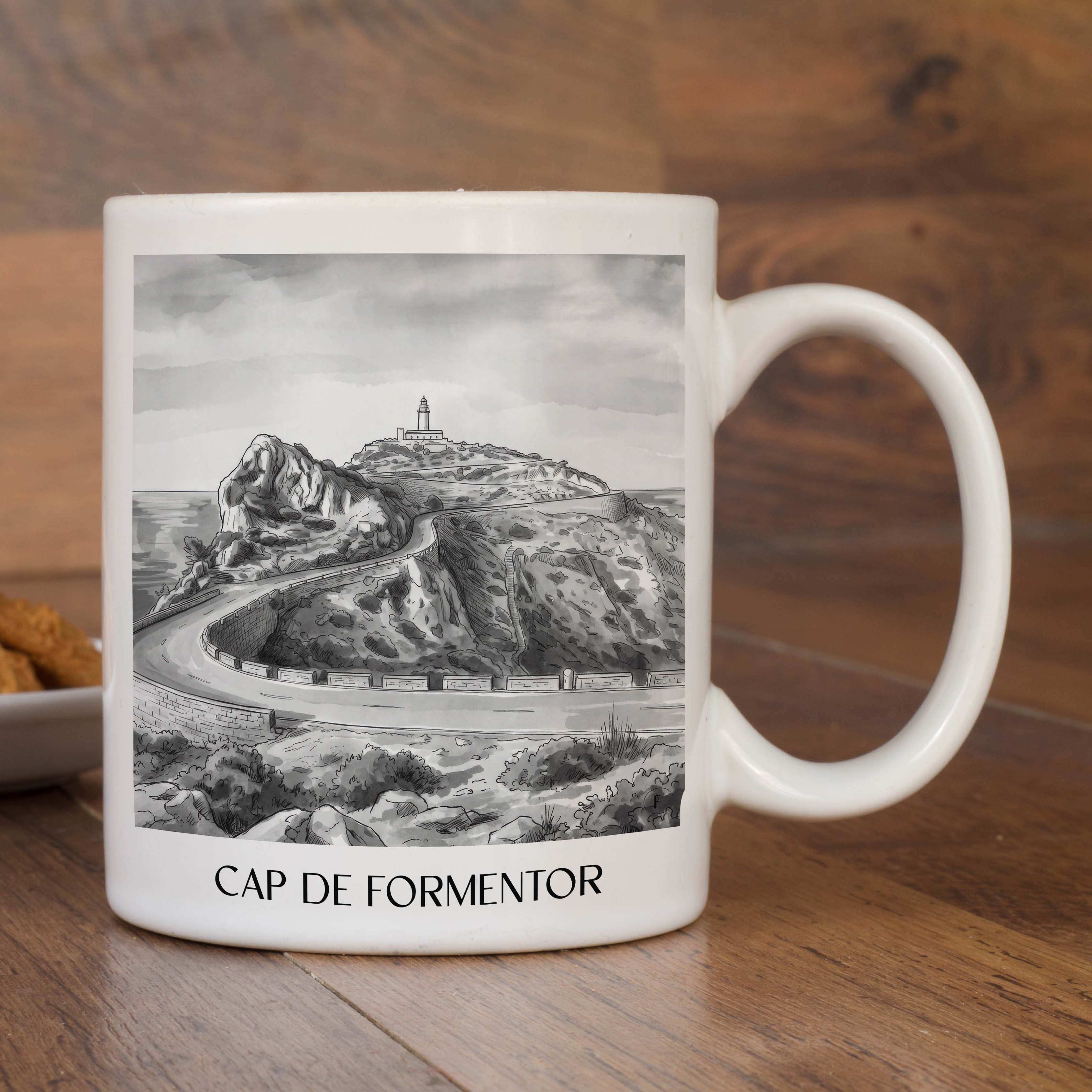 cap-de-formentor-mallorca-spanien-kaffeebecher-aquarell-schwarz-weiss