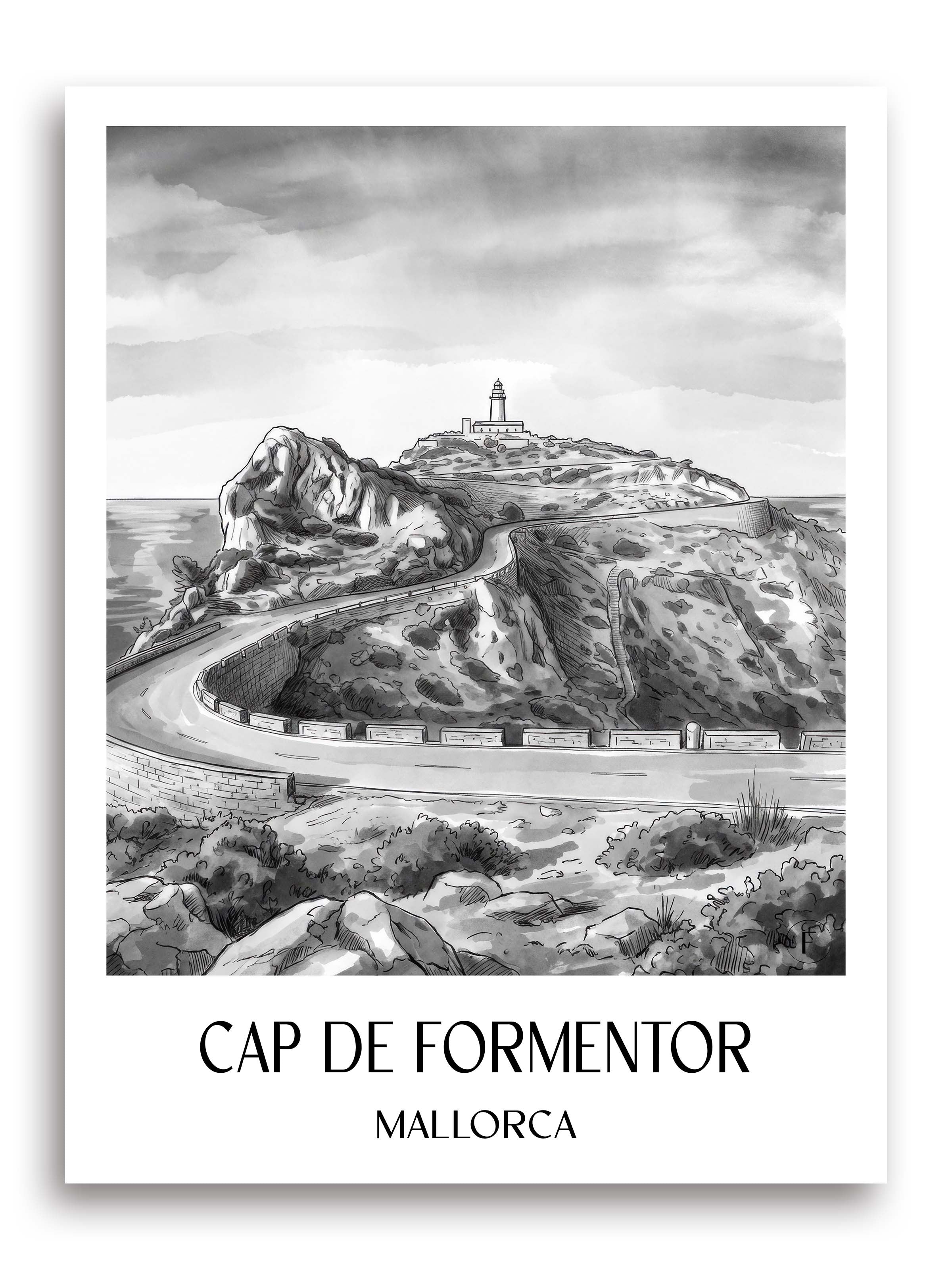 cap-de-formentor-mallorca-spanien-poster-aquarell-schwarz-weiss