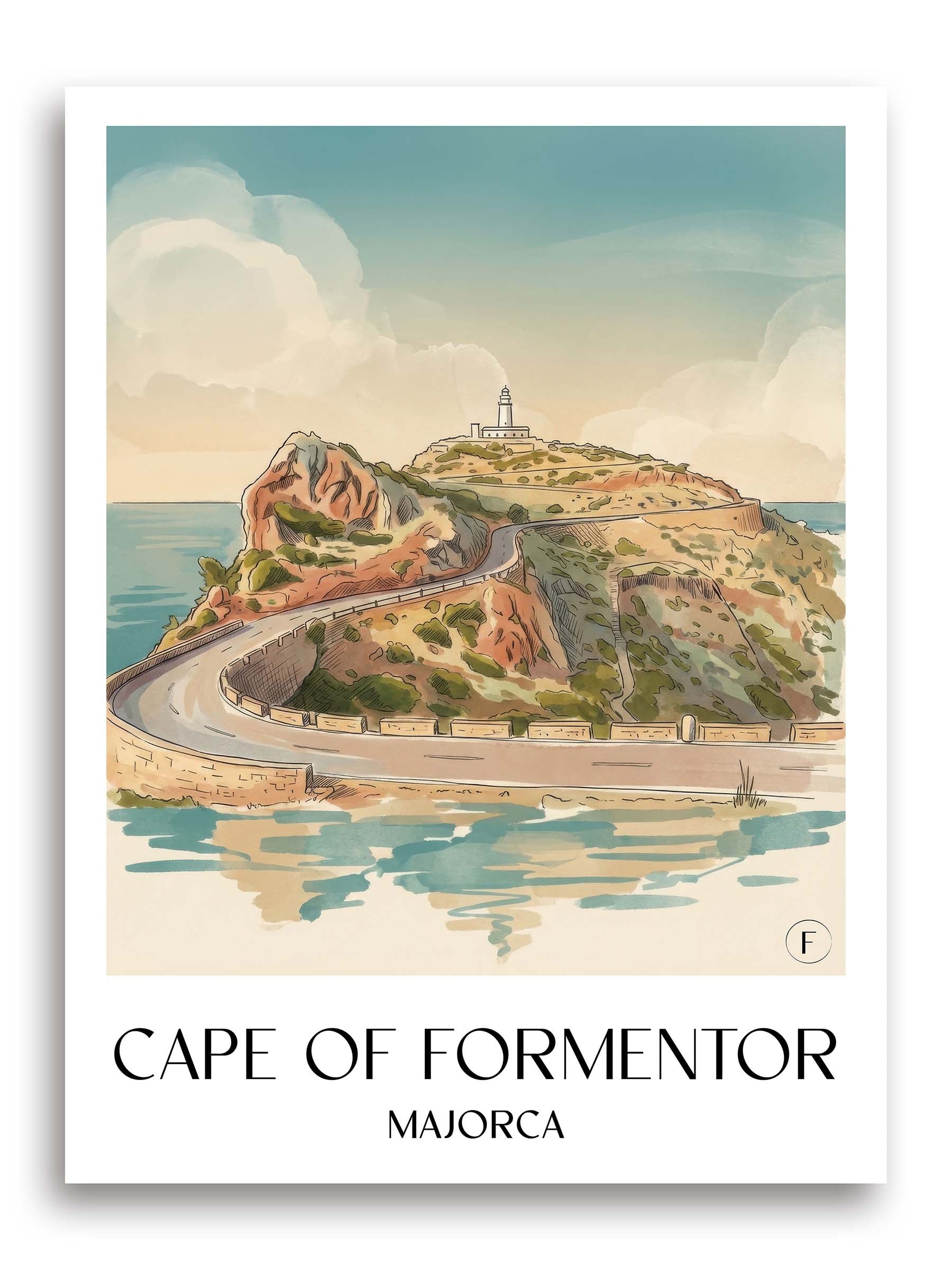 Cap de Formentor Poster - Mallorca - Spanien Kunstdruck - Aquarell von A4 bis A1 - favplace