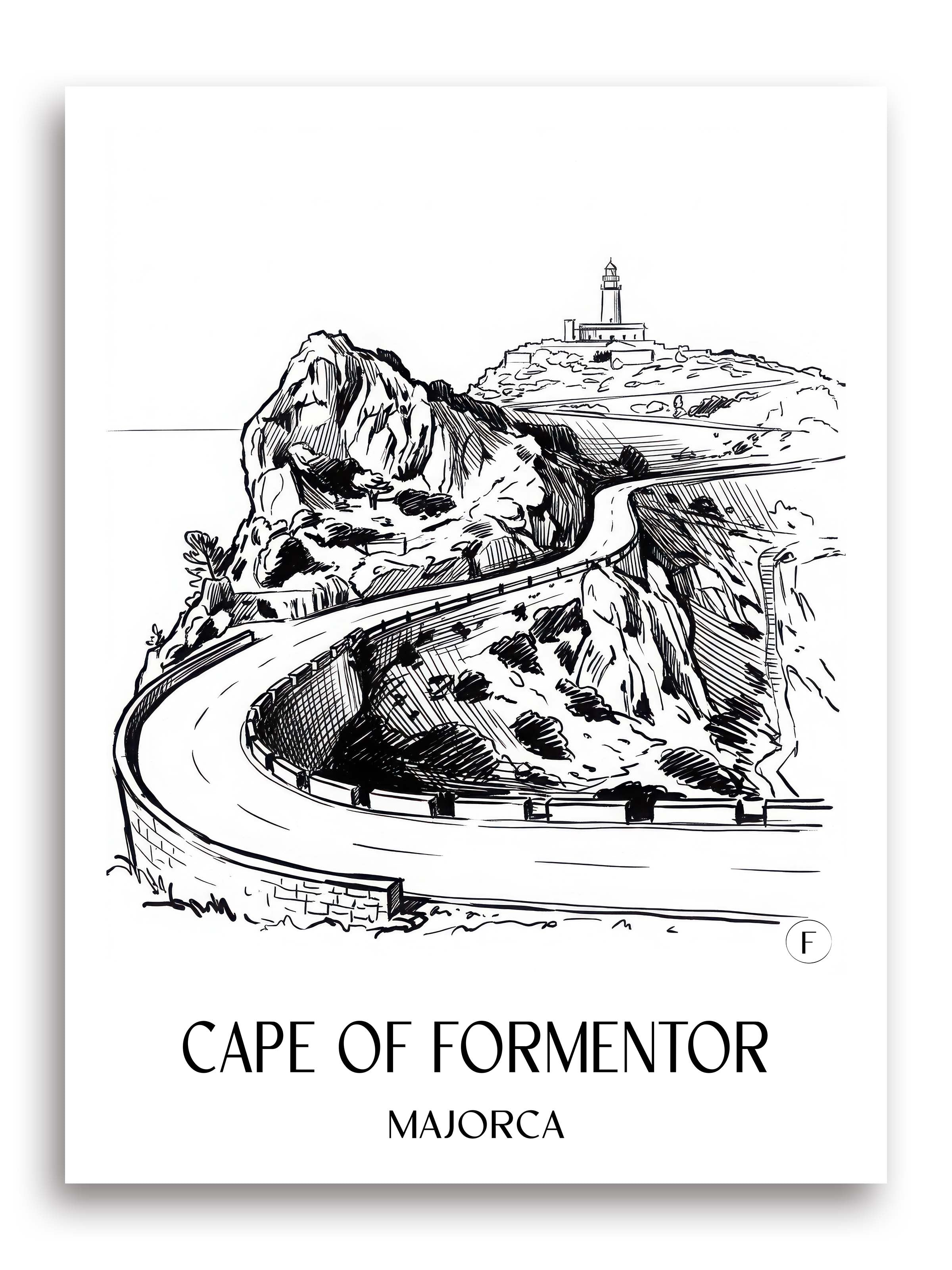 Cap de Formentor Poster - Mallorca - Spanien Kunstdruck - Skizze von A4 bis A1 - favplace