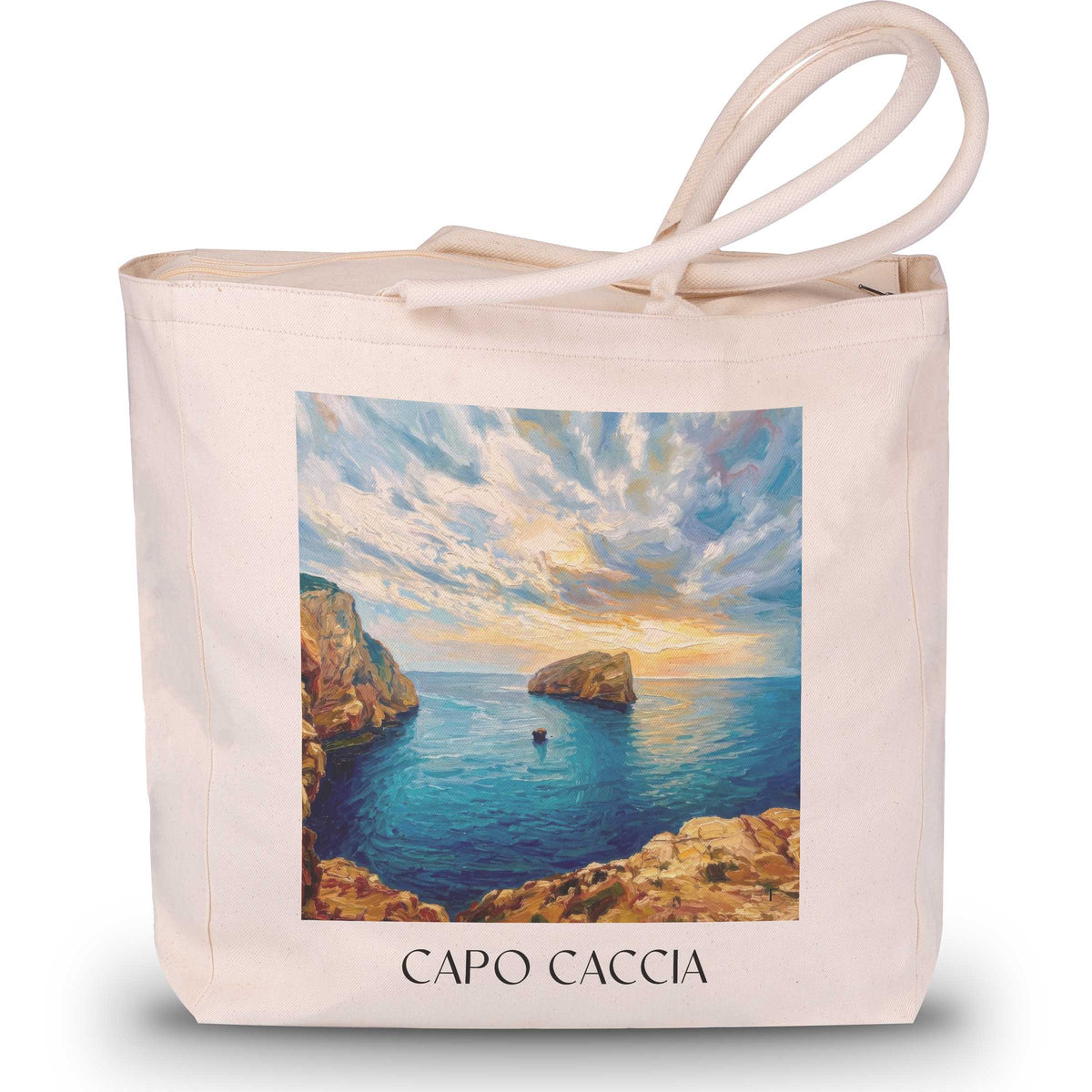 Capo Caccia Shopping Tasche - Sardinien - Italien Tote Bag - Einkaufstasche im Ölgemälde Stil - favplace