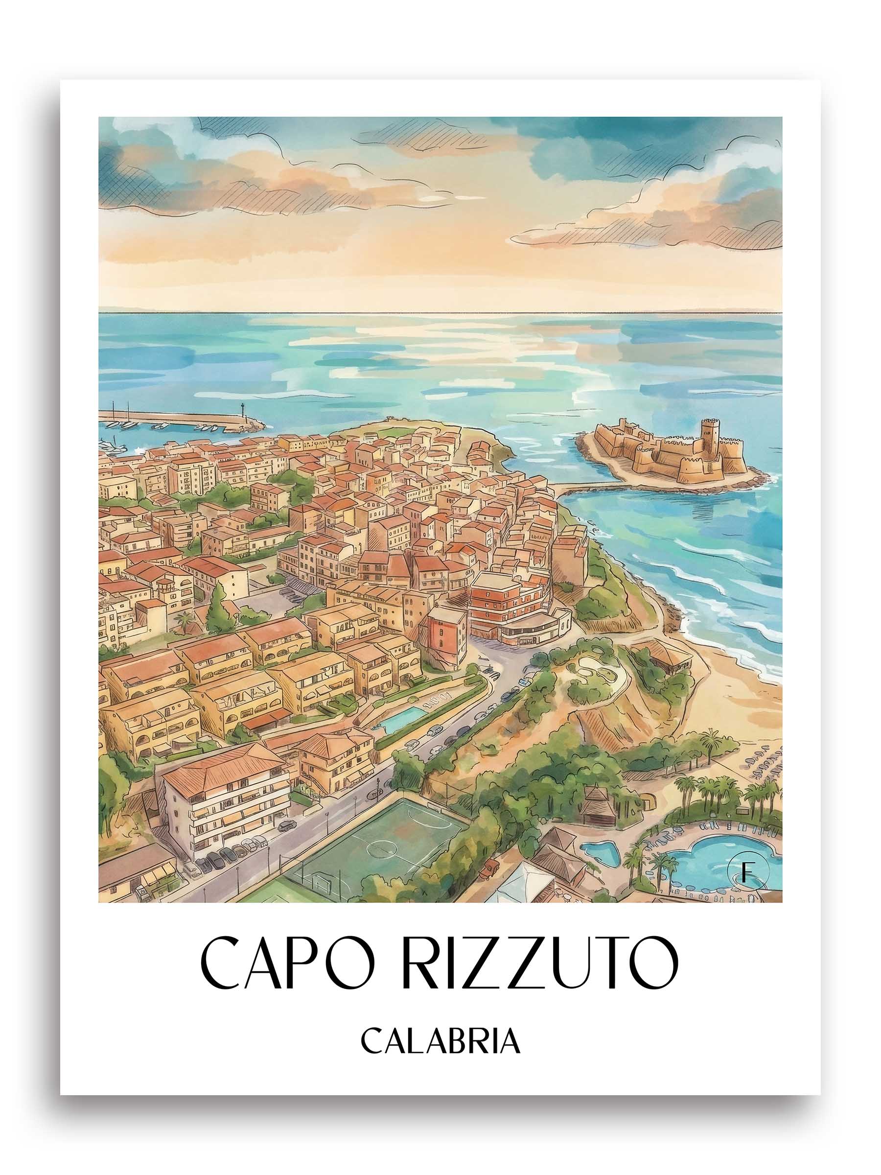 Capo Rizzuto Poster - Kalabrien - Italien Kunstdruck - Aquarell von A4 bis A1 - favplace