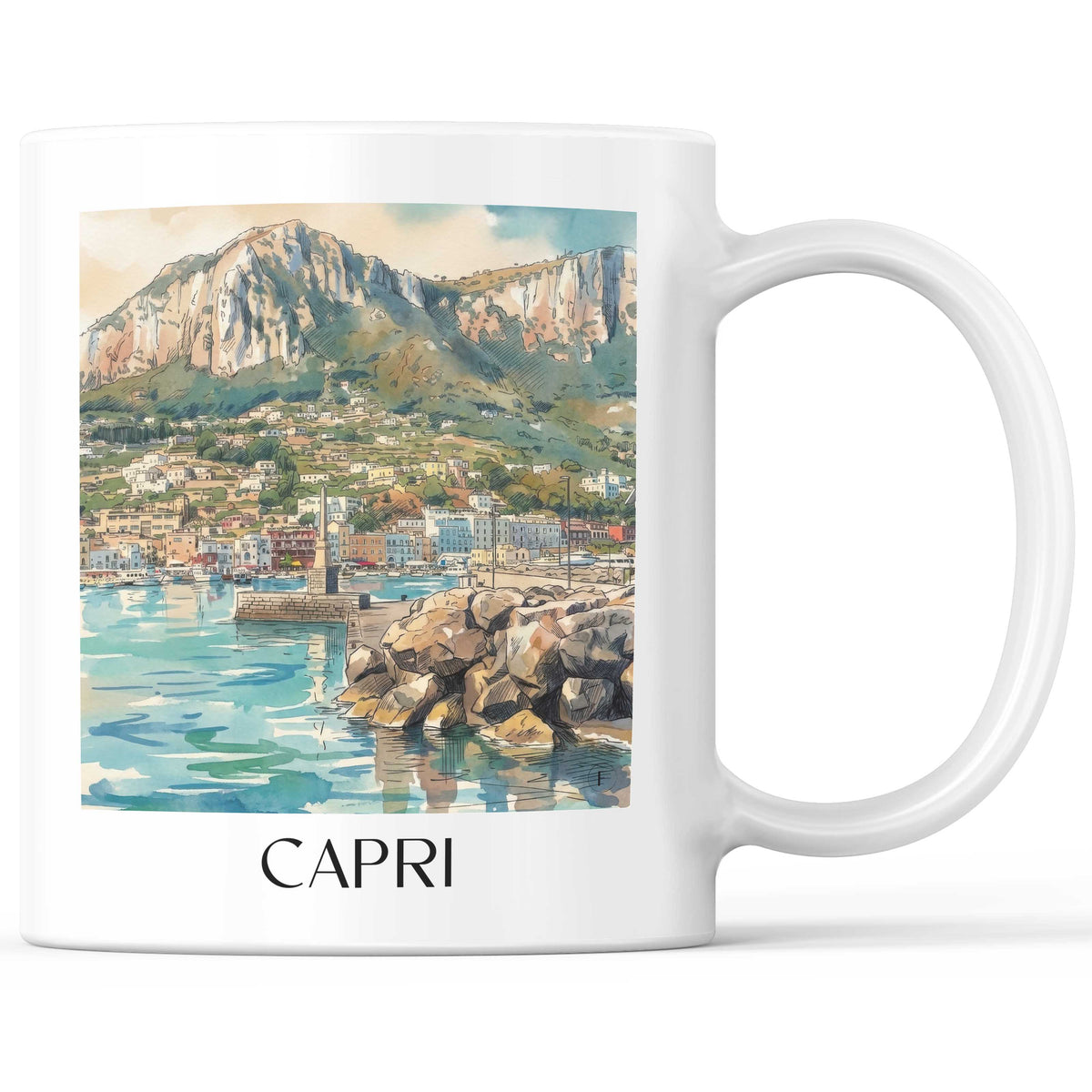 Capri Kaffeebecher - Kampanien - Italien Becher - Kaffeetasse im Aquarell Stil - favplace