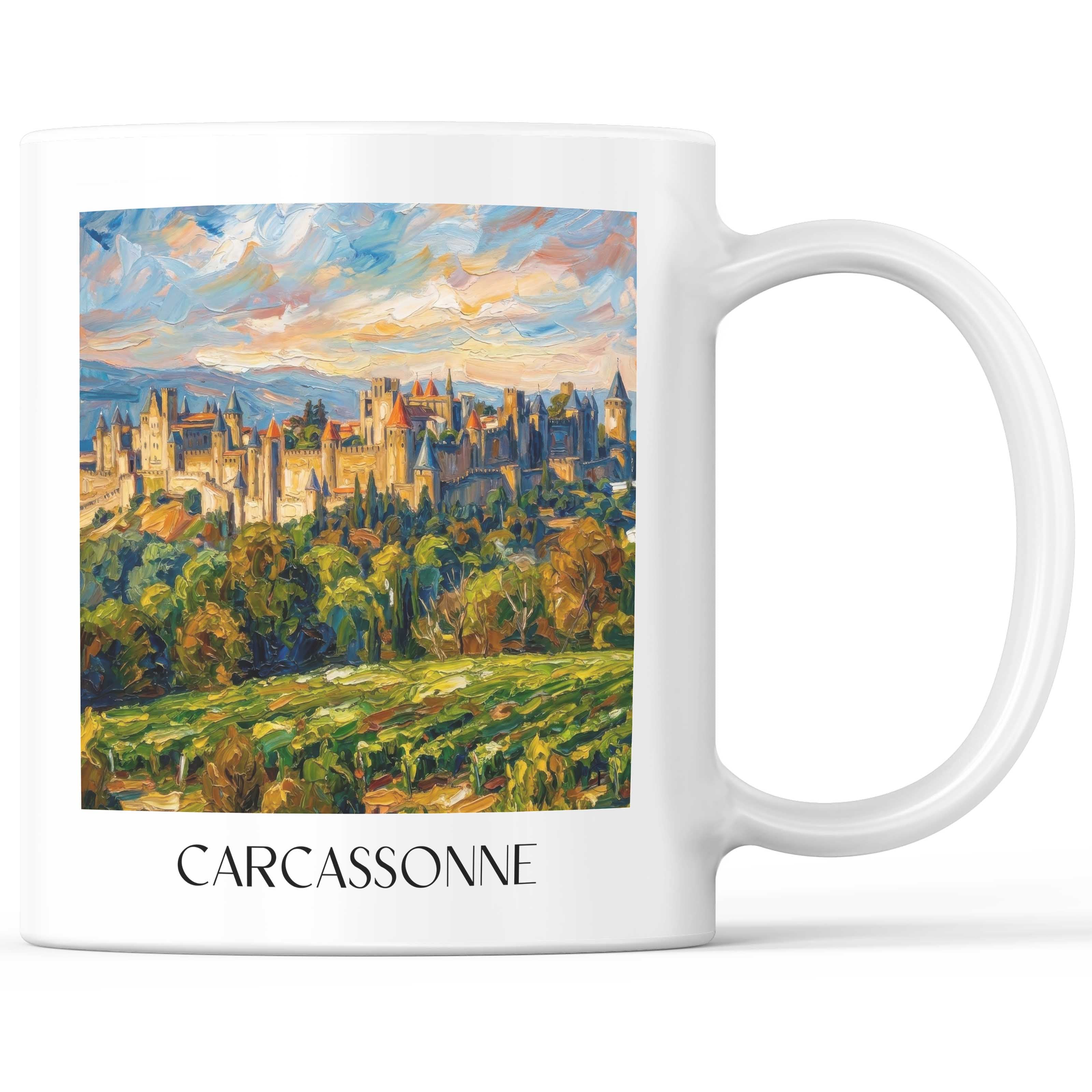 Carcassonne Kaffeebecher - Okzitanien - Frankreich Becher - Kaffeetasse im Ölgemälde Stil - favplace