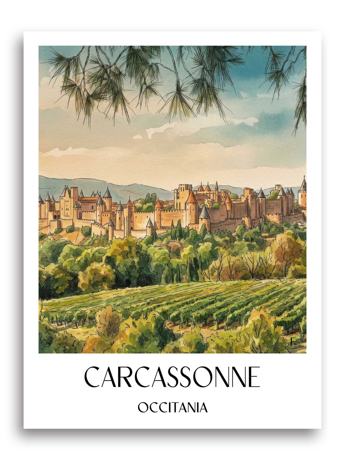 Carcassonne Poster - Okzitanien - Frankreich Kunstdruck - Aquarell von A4 bis A1 - favplace