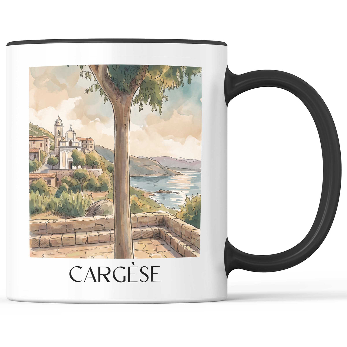 Cargèse Kaffeebecher - Korsika - Frankreich Becher - Kaffeetasse im Aquarell Stil