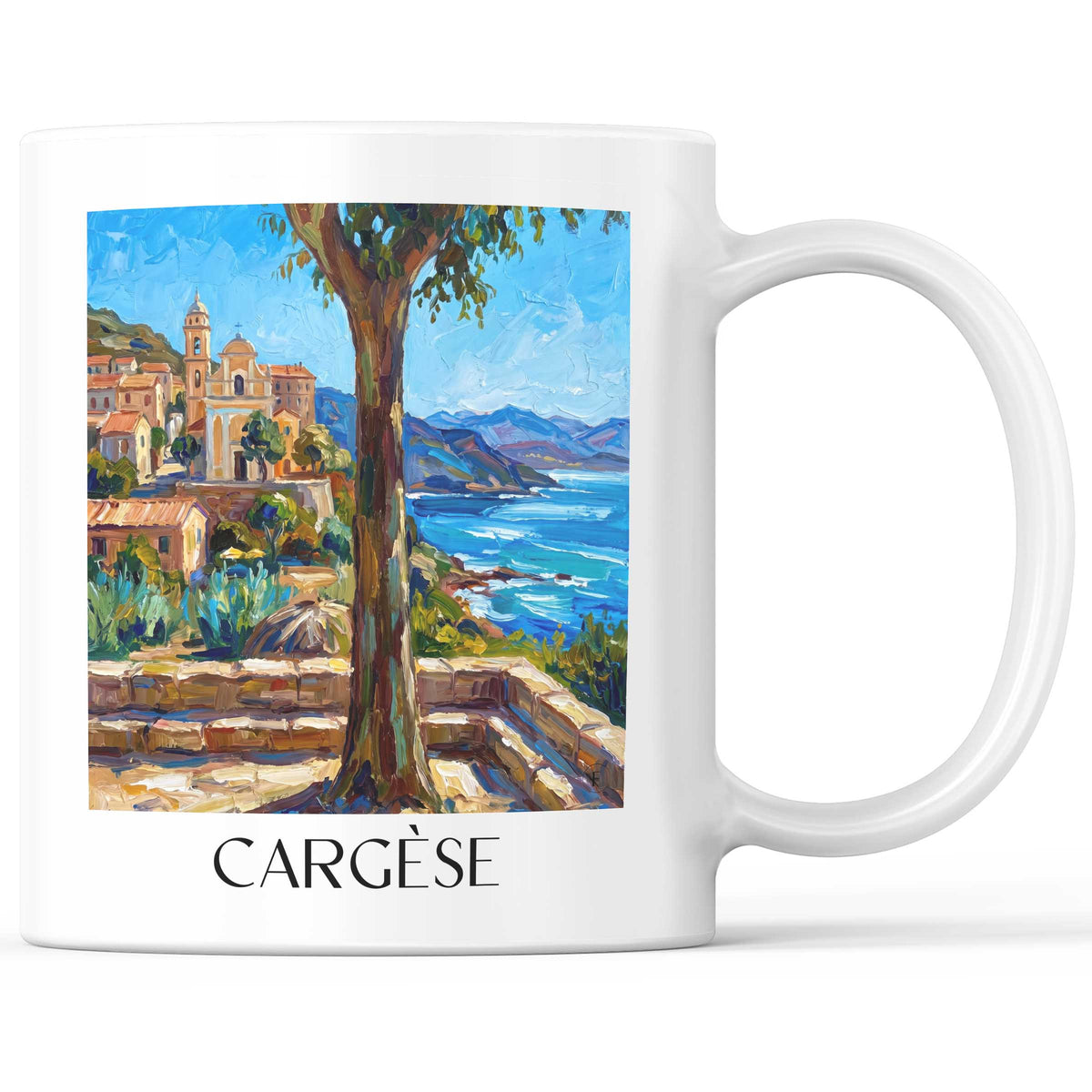Cargèse Kaffeebecher - Korsika - Frankreich Becher - Kaffeetasse im Ölgemälde Stil - favplace