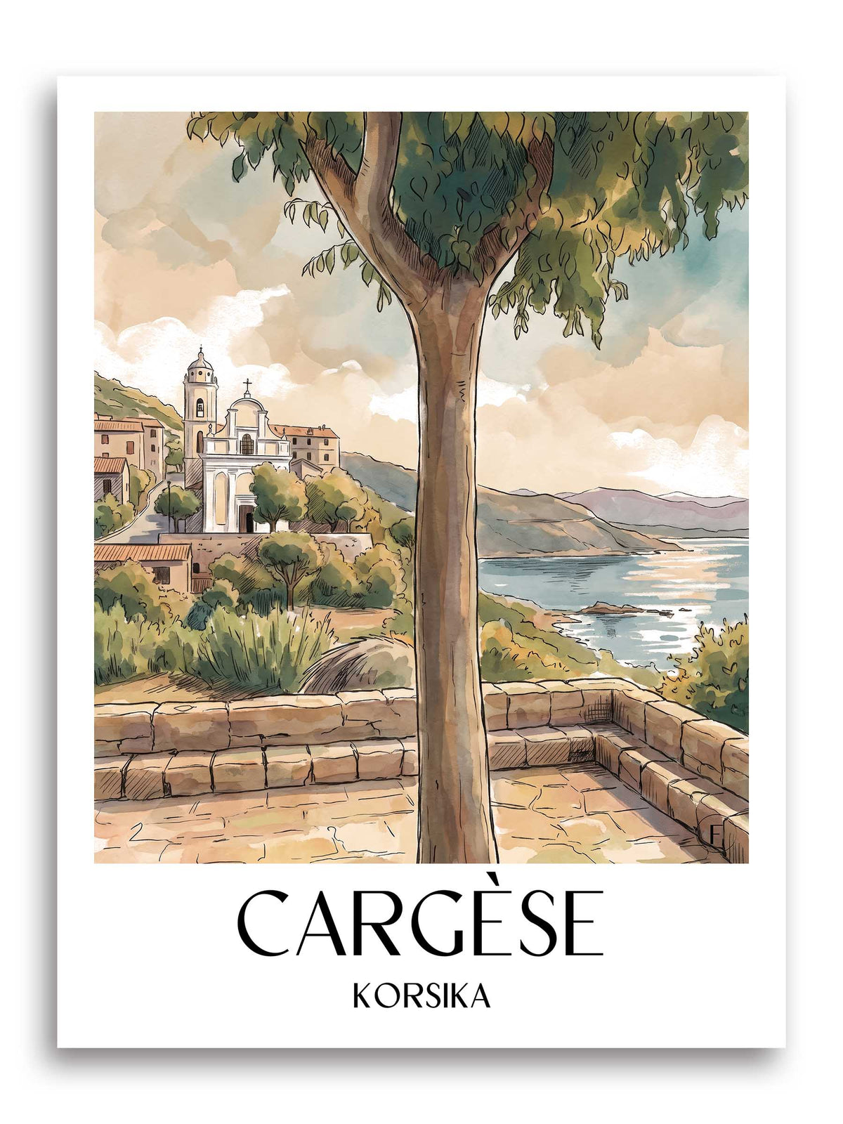 cargèse-korsika-frankreich-poster-aquarell
