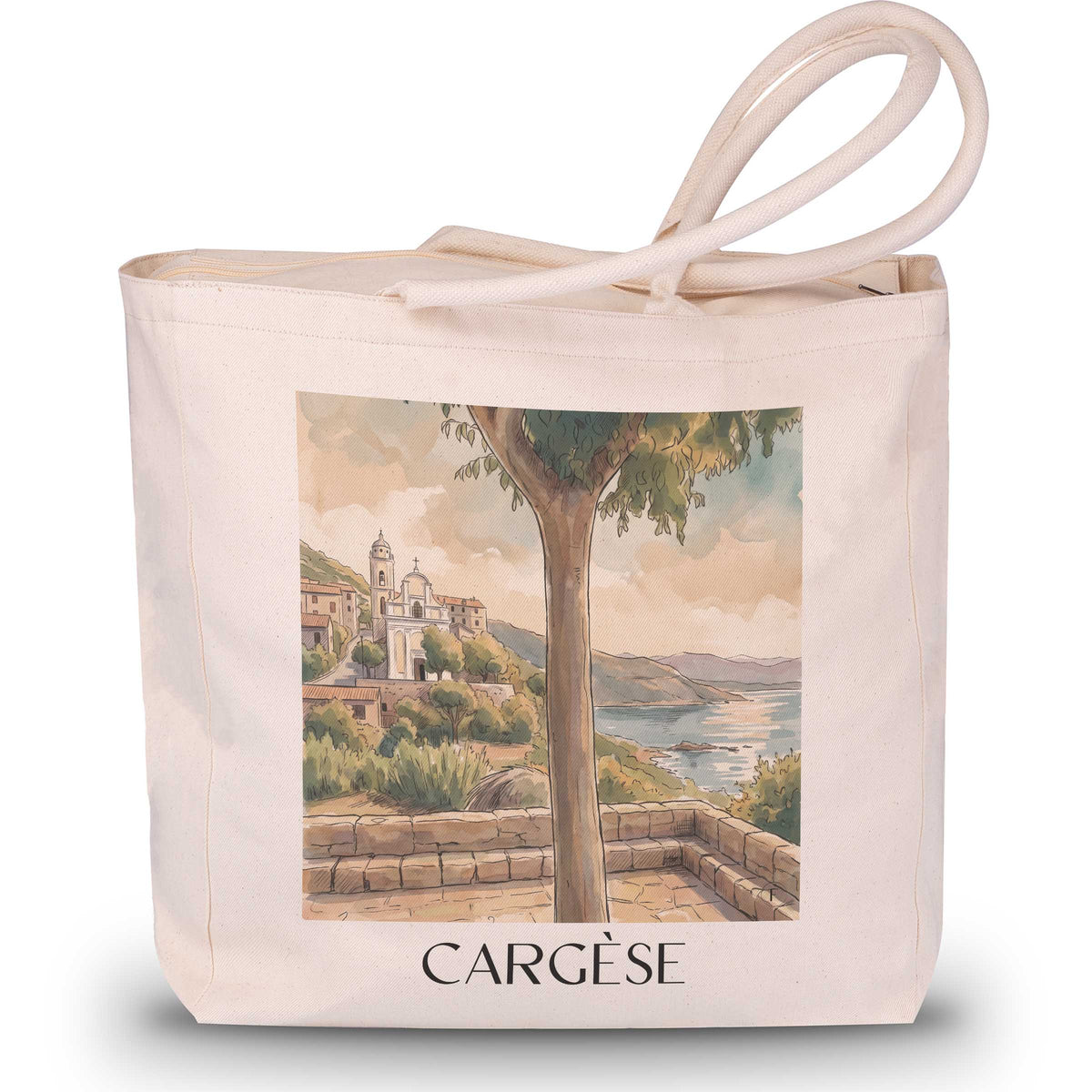 cargèse-korsika-frankreich-einkaufstasche-aquarell