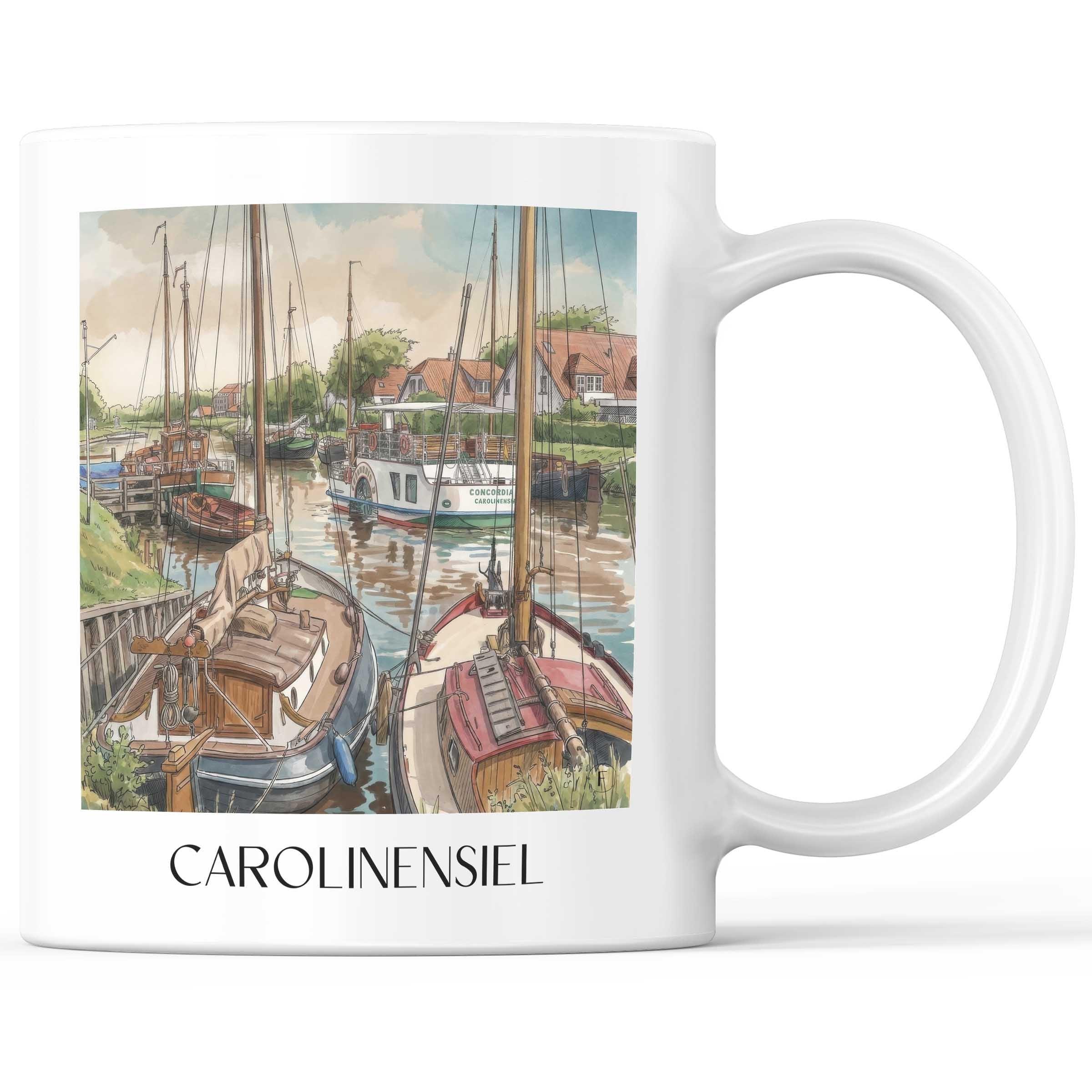 Carolinensiel Kaffeebecher - Ostfriesland - Deutschland Becher - Kaffeetasse im Aquarell Stil - favplace