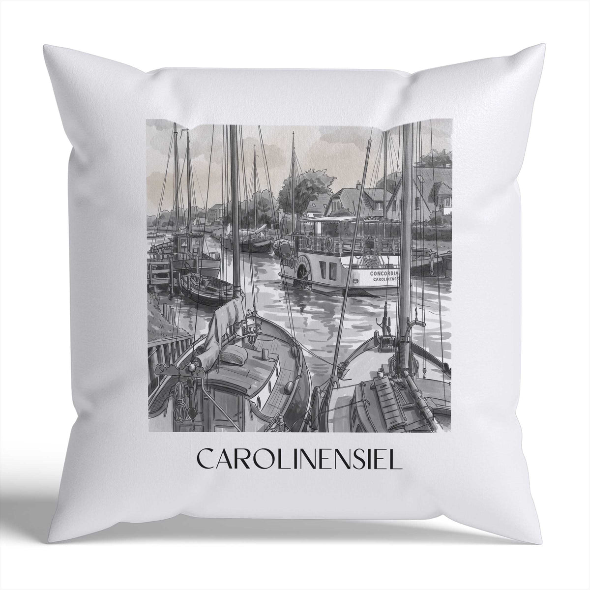 carolinensiel-ostfriesland-deutschland-kissenbezug-aquarell-schwarz-weiss