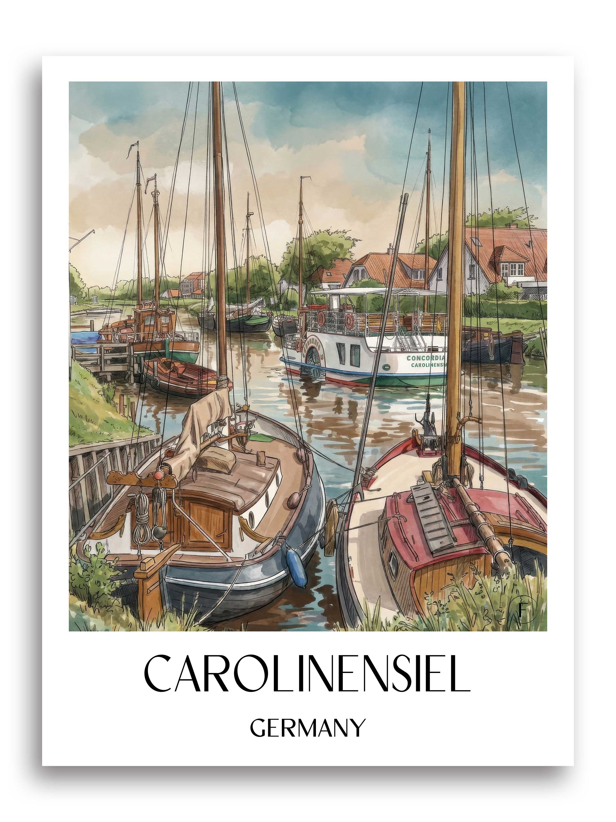 Carolinensiel Poster - Ostfriesland - Deutschland Kunstdruck - Aquarell von A4 bis A1 - favplace